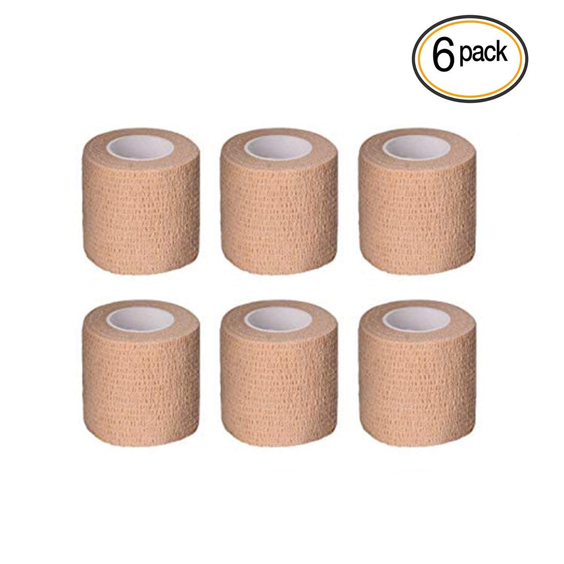 Self Adhesive Bandage,Stretch Athletic Tape for Ankle Sprains & Swelling, Strong Elastic Sports Cohesive Bandage(2" inches Wide x 15' Feet Long) (6 Skin, 2"x5yard)