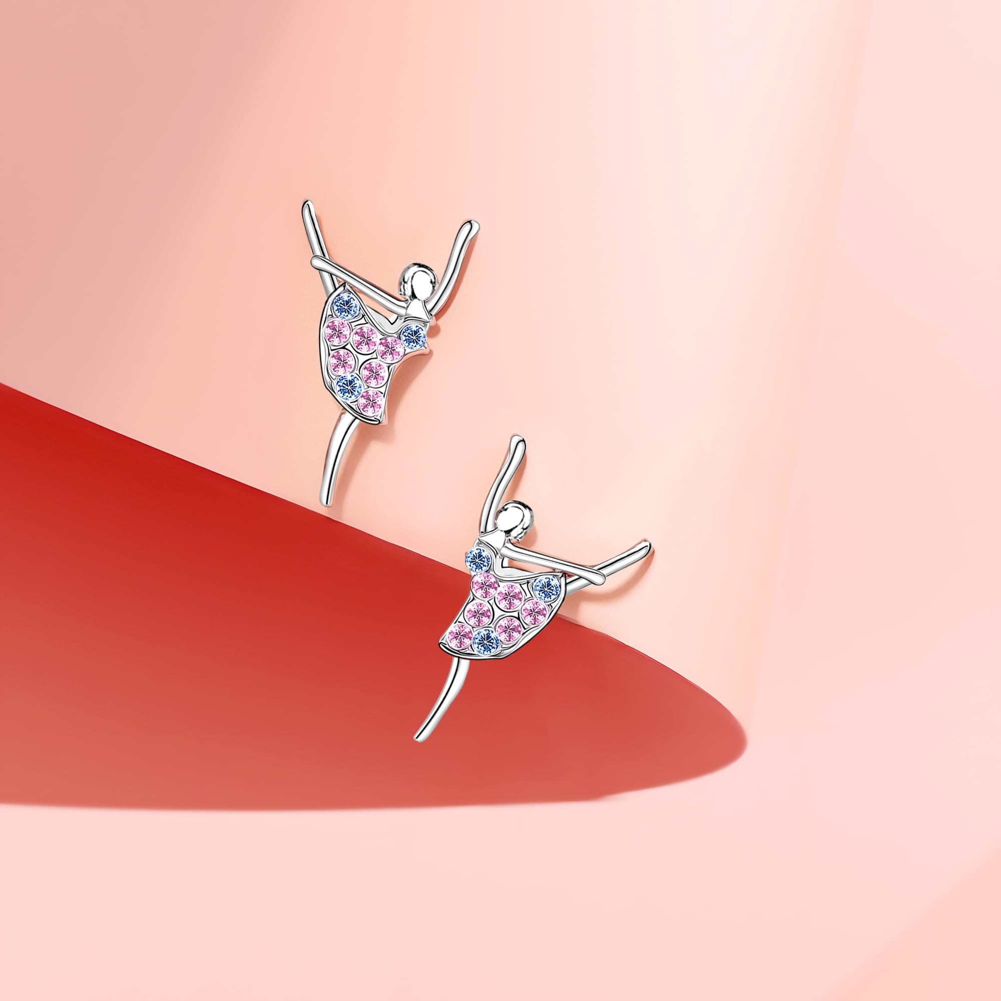 Sereney Sterling Silver Earrings for Girls, Dance Recital Gifts for Girls Jewelry as Dance Earring Dancer Accessories, Rainbow Gymnastics Earrings as Gymnastics Gifts for Girls