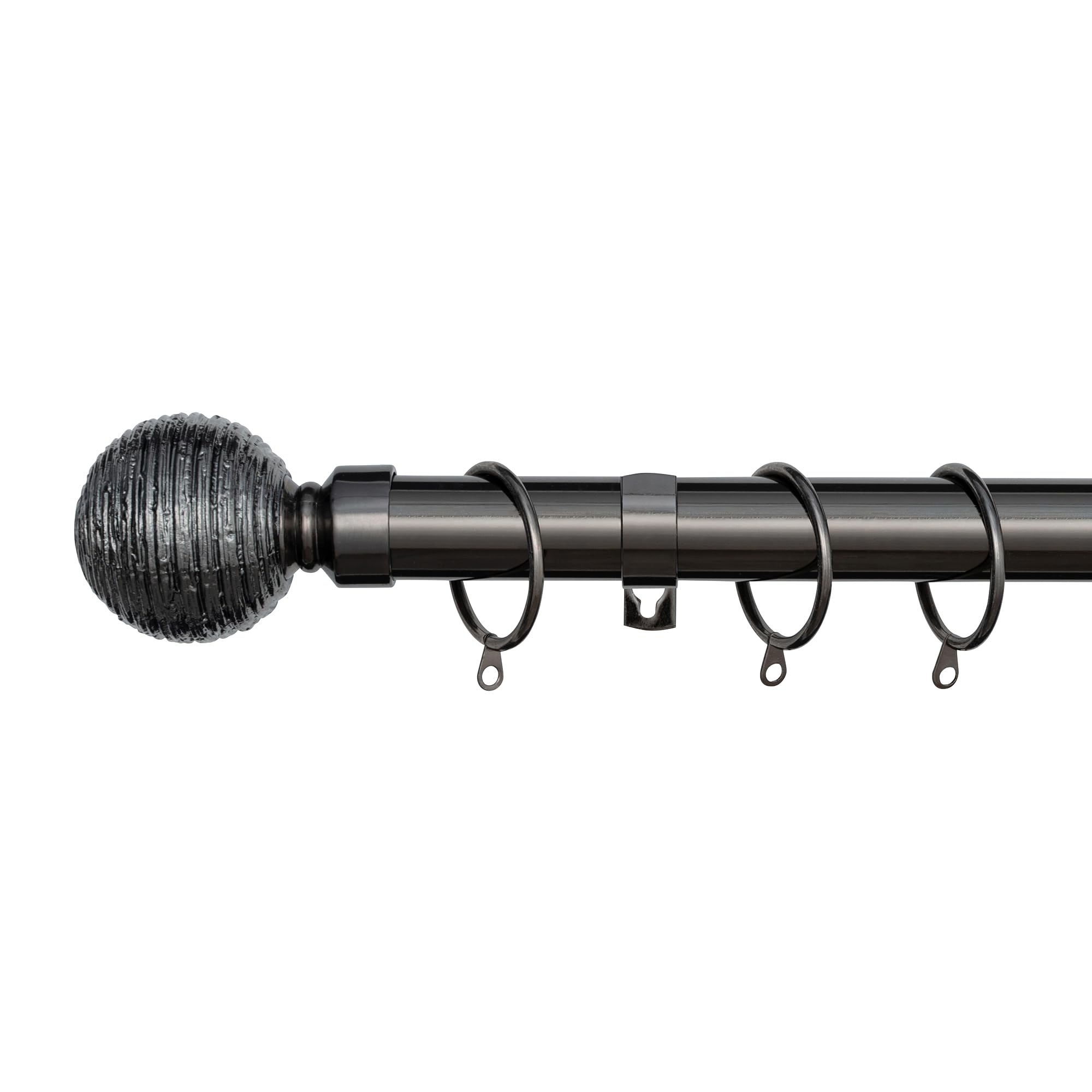 A.Unique Home Etched Ball Metal Extendable Curtain Pole with Rings and Fittings, In a Variety of Colours and Sizes (25/28mm) (Black Nickel, 120cm - 220cm, 47" to 87" Approx)