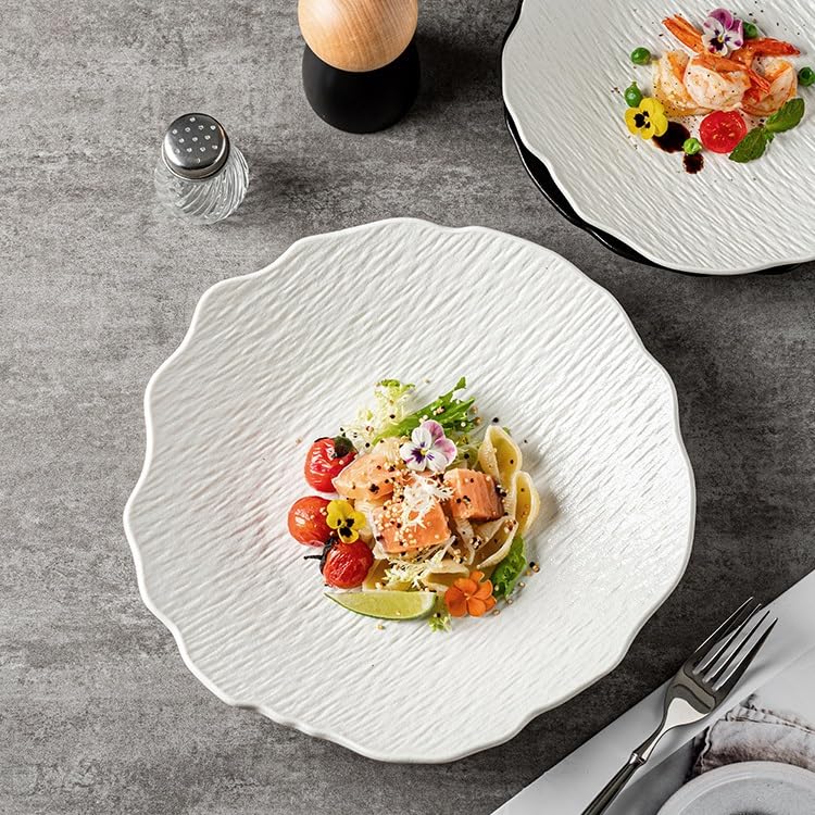 Pratos Plato de Cena Irregular cerámica 8.5 Pulgadas for Ensalada, Fruta, Cocina, Aperitivo, Desayuno, hogar, Forma Especial, Estilo Occidental, Profundo Vajilla(A,8.5 in)