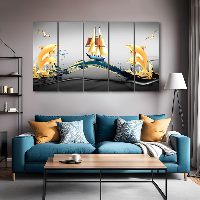 Image of The Castle Decor Abstract art painting with frame Big Size 36x60 Wall art for living room,Bedroom,Drawing room,Hotels-Wooden Framed-386
