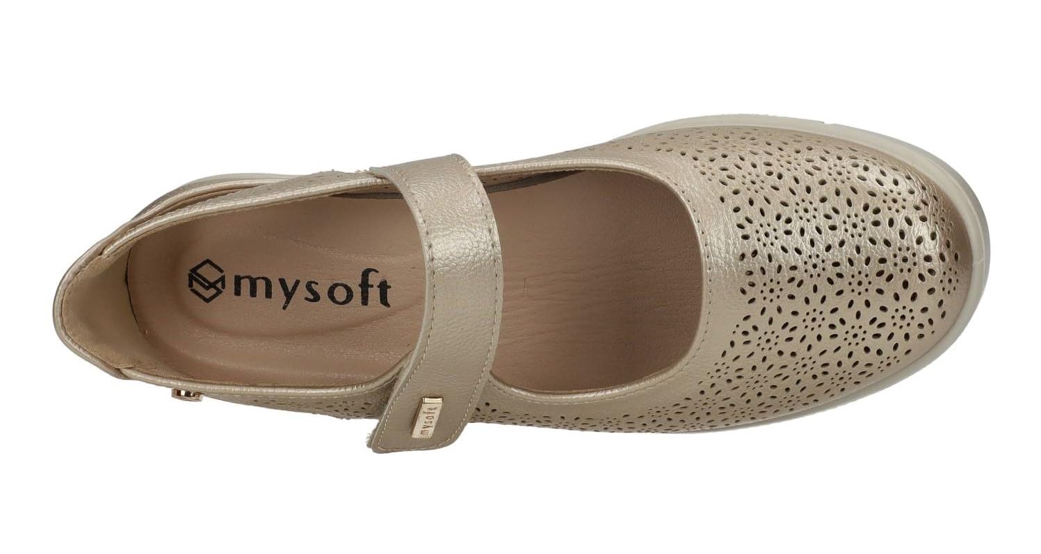 mysoft 25M208 Manoletinas Mujer Platino con Diseño Calado y Cinta Textil Adhesiva Mujer Manoletinas