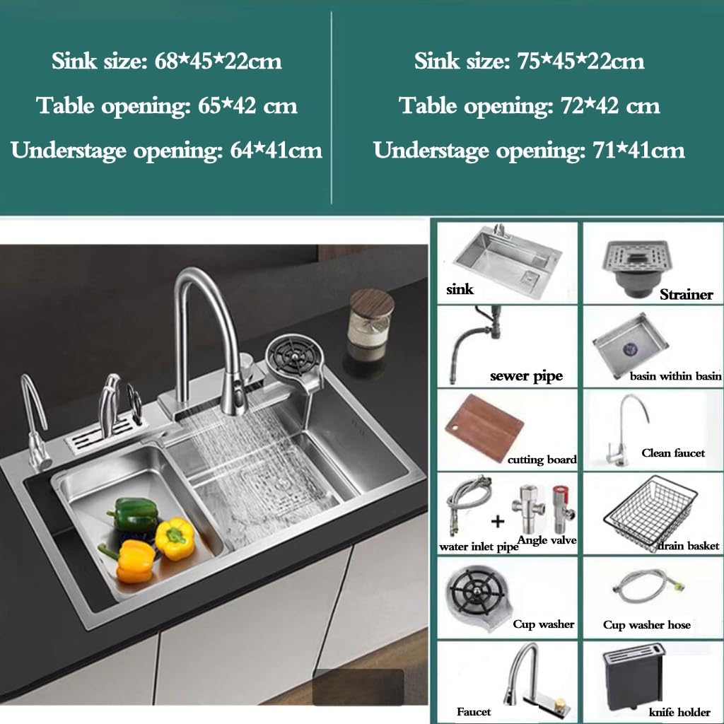 Lavello da cucina in acciaio inox argento a ciotola singola grande capacità lavello ciotola per verdure lavaggio acqua piscina cintura rubinetto sifone tazza rondella lavello da controsoffitto