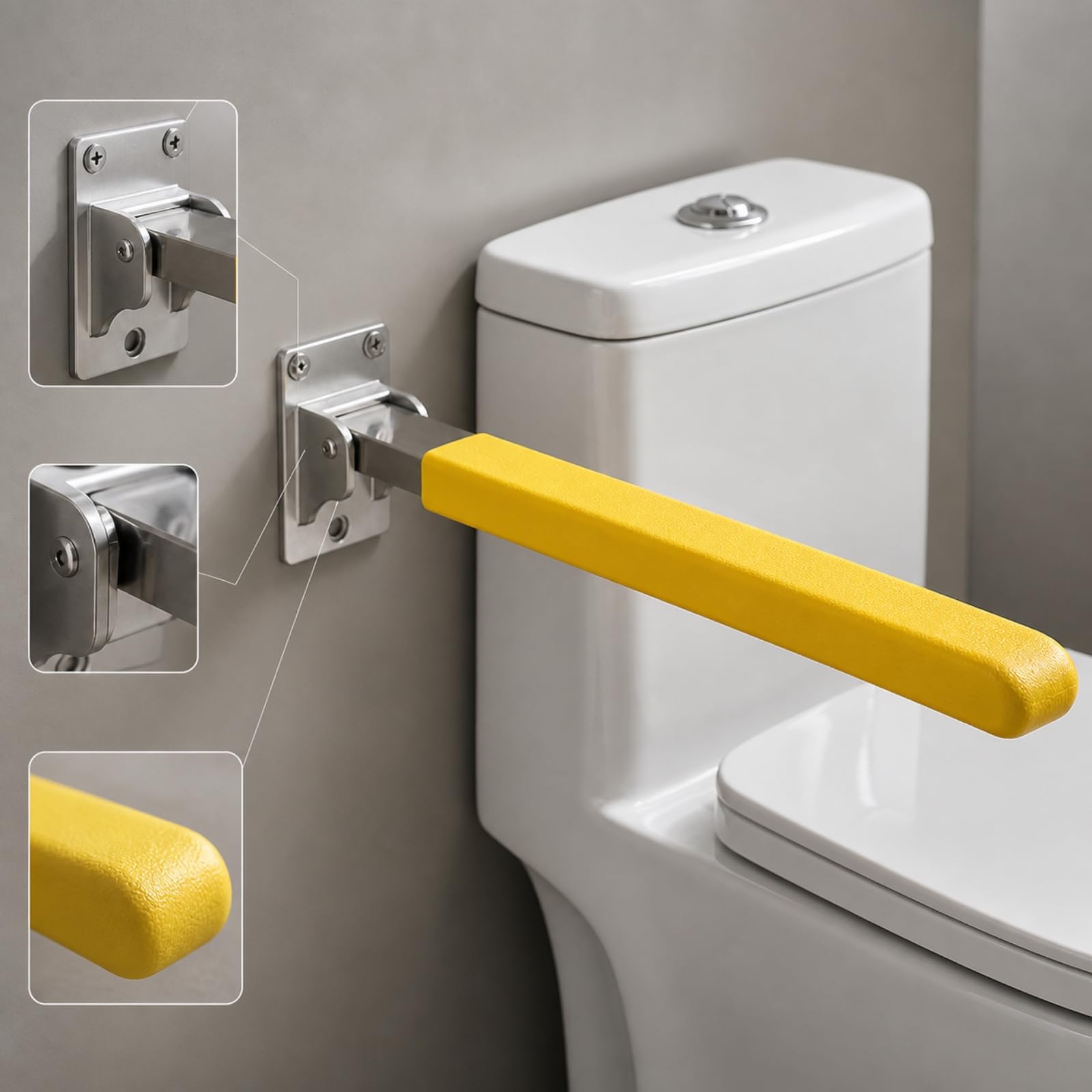 Baoblaze Barre D'appui Toilte Pliante Murale Résistant à l'oxydation Barre D'appui Murale En Acier Inoxydable Antidérapant pr Structures Accessibles, Jaune, 62CM