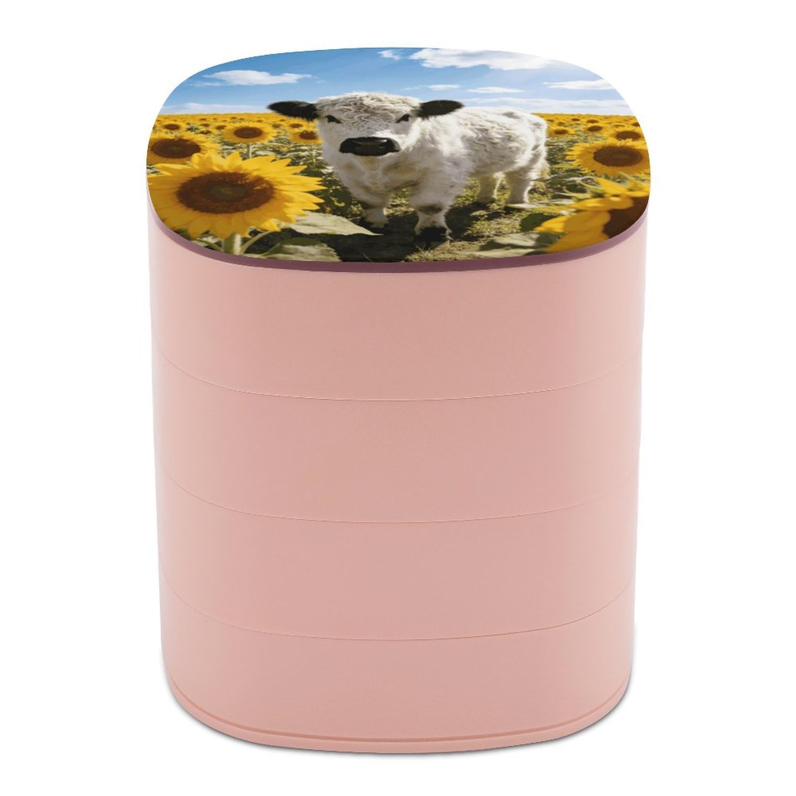 LZQPOEAS Western Highland Cow Sunflowers Jewelry Box Women Jewelry Organizer Travel Jewelry Case Cute Necklace Ring Storage Organizer 4-Layer Rotating Jewelry Tray Case with Mirror for Bracelets