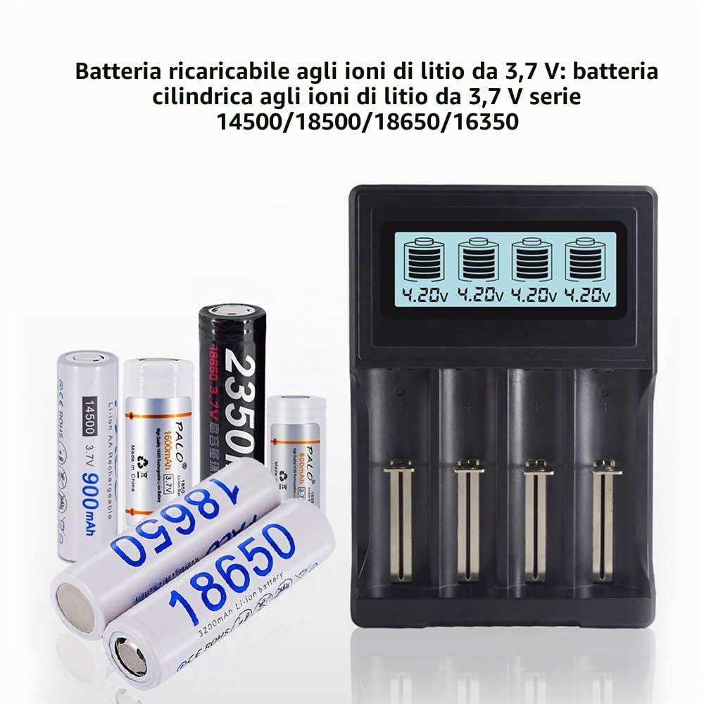 Caricabatterie PALO 18650 con display LCD intelligente Ricarica rapida per 18650 16340 14500 26650 Batterie ricaricabili agli ioni di litio da 3,7 V (batterie non incluse)