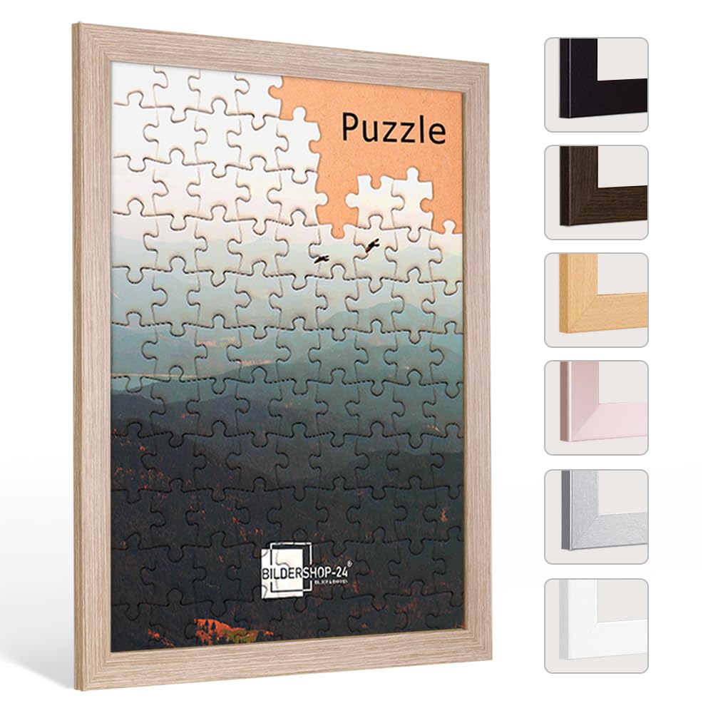 Bildershop-24 Puzzlerahmen London für Puzzle ca. 3000 Teile 84,5x118,4cm 118,4x84,5cm Sonoma Eiche (Dekor) mit Acrylglas