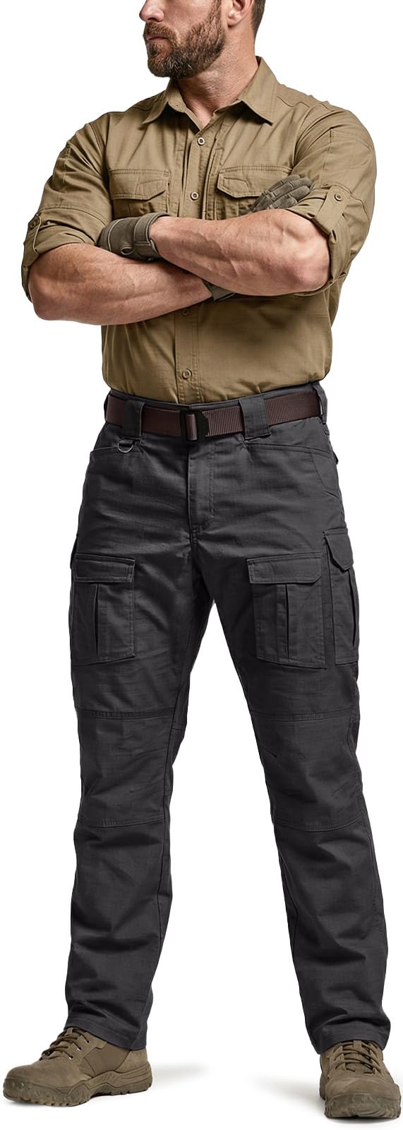 CQR Men's Flex Ripstop Tactical Pants, Water Resistant Stretch Cargo Pants, Lightweight EDC Hiking Work Pants — view 3