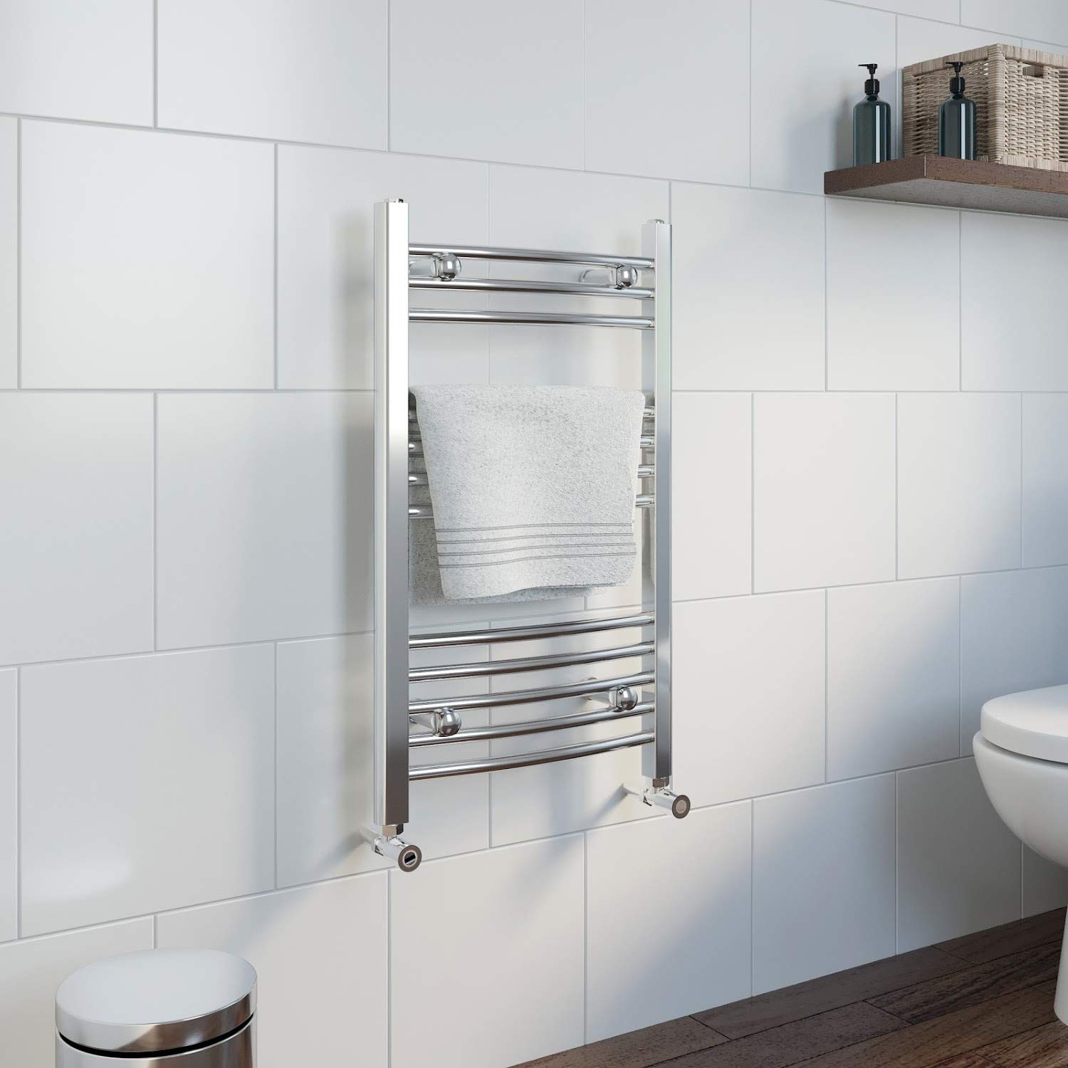 Duratherm Chrome Duratherm® 750 X 450Mm Curved Heated Towel Rail Radiator Modern Central Heating Bathroom Warmer Wall Mounted Ladder Rad, Polished