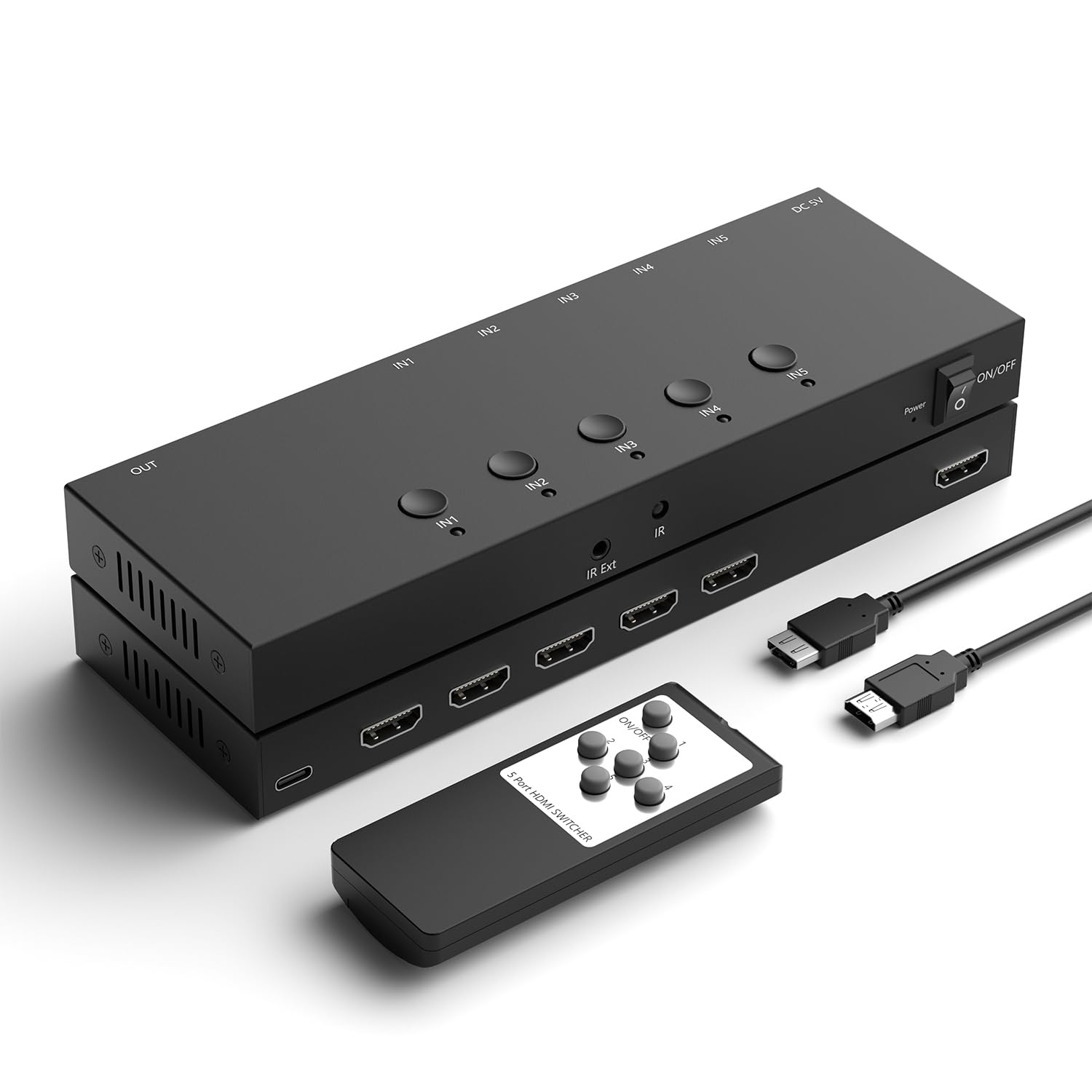 ZUZONG Conmutador HDMI de 5 puertos 4K a 60 Hz, conmutador HDMI 5 en 1 salida HDCP 2.0 HDMI2.0 Hub compatible con Nintendo Switch/Switch OLED/Xbox PS5/4/3 reproductor de DVD Fire Stick Roku Apple TV