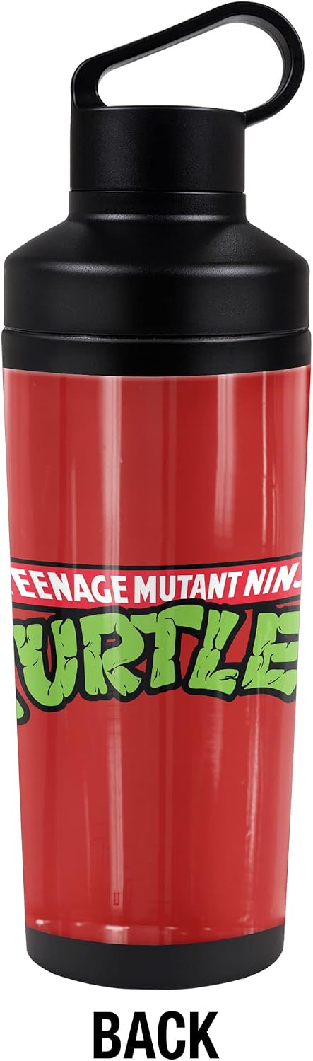 Teenage Mutant Ninja Turtles TMNT OFFICIAL Raph And Logo 18 oz Insulated Water Bottle, Leak Resistant, Vacuum Insulated Stainless Steel with 2-in-1 Loop Cap