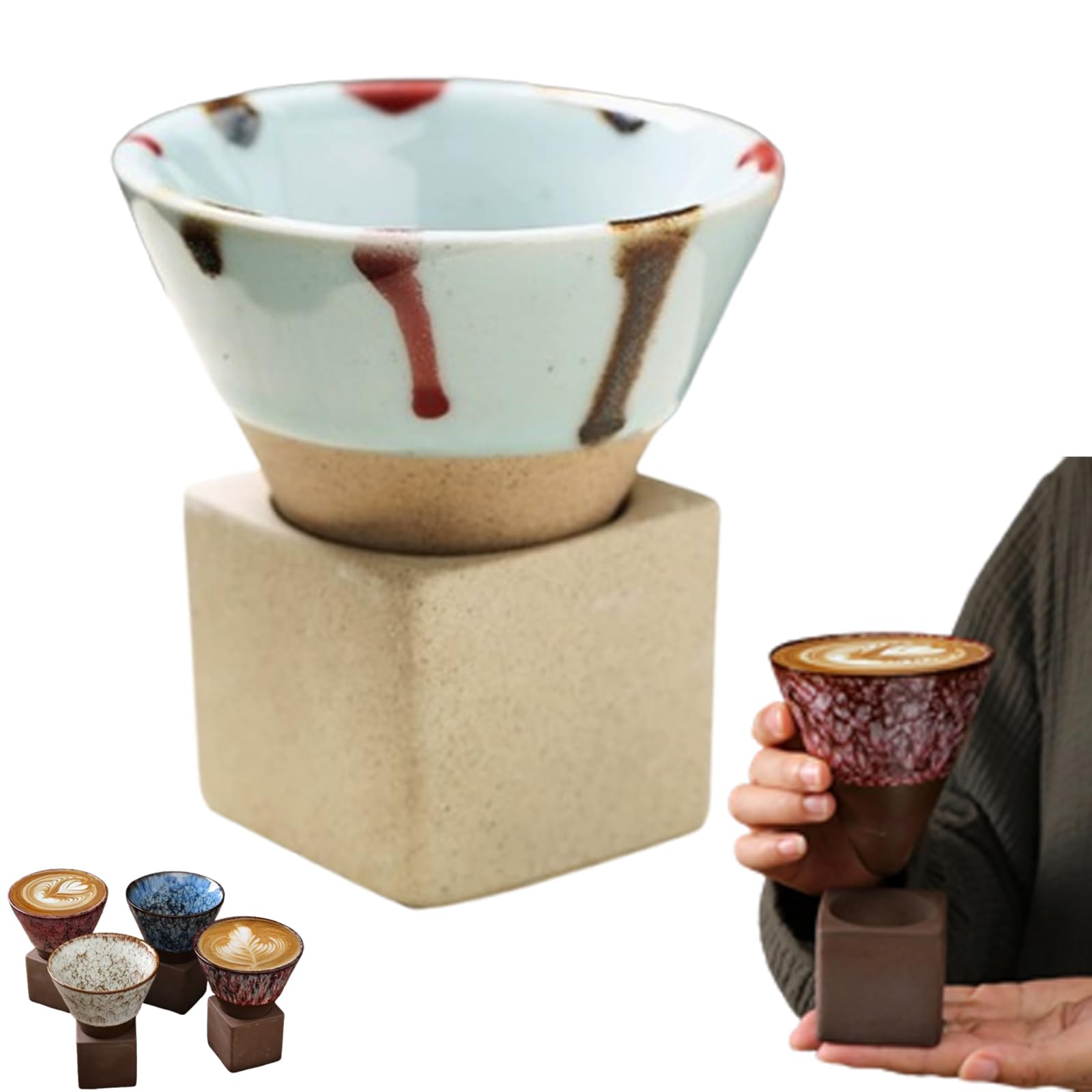 Ficugxd A Japanese Coffee Cup,Kaifori Japanese Coffee Cup,Handcrafted Cone Espresso Cup,Cone Cups,Coarse Pottery Coffee Mug With Base,Creative Cone Shape Coffee Cup Funnel Espresso Cup For Latte Te Coco