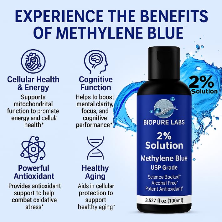 Image of 2% Methylene Blue - High Concentrate - 100ml Aqueous Solution - Ultra High Purity - USP Pharmaceutical Grade - Made in Canada