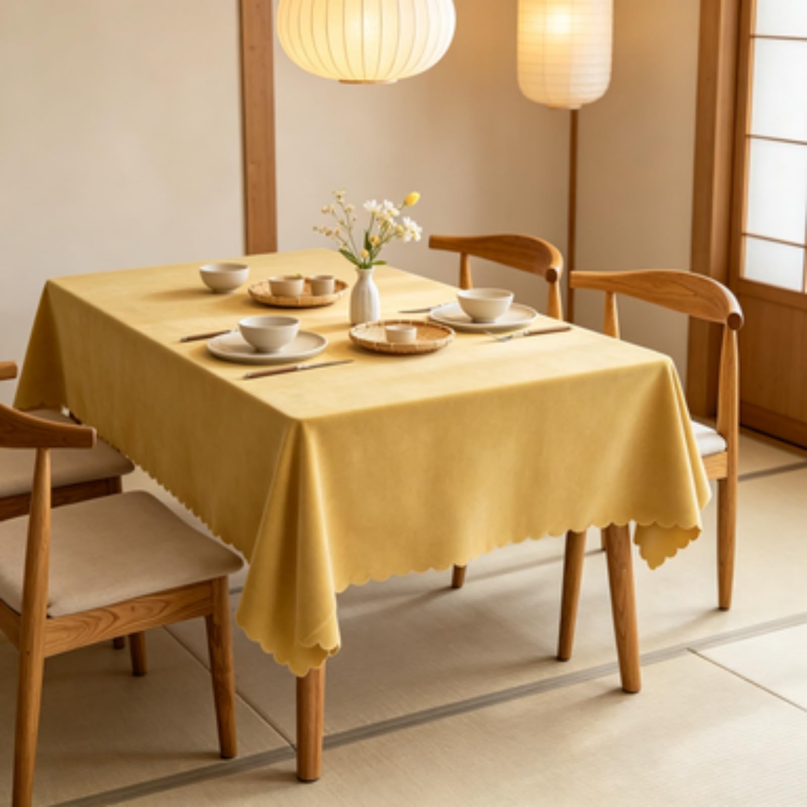 RCYONGQ Table Cover Wipe Clean Tablecloth Water Resistant, Wipeable Tablecloths Water Resistant Durable Scratch Resistant, Washable For Dining Room Kitchen Tabletop Decoration(Yellow,140x240cm)
