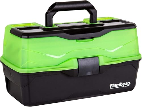 Flambeau Outdoors 6383FG Caja de aparejos clásica de 3 bandejas, organizador portátil de aparejos, verde escarchadonegro