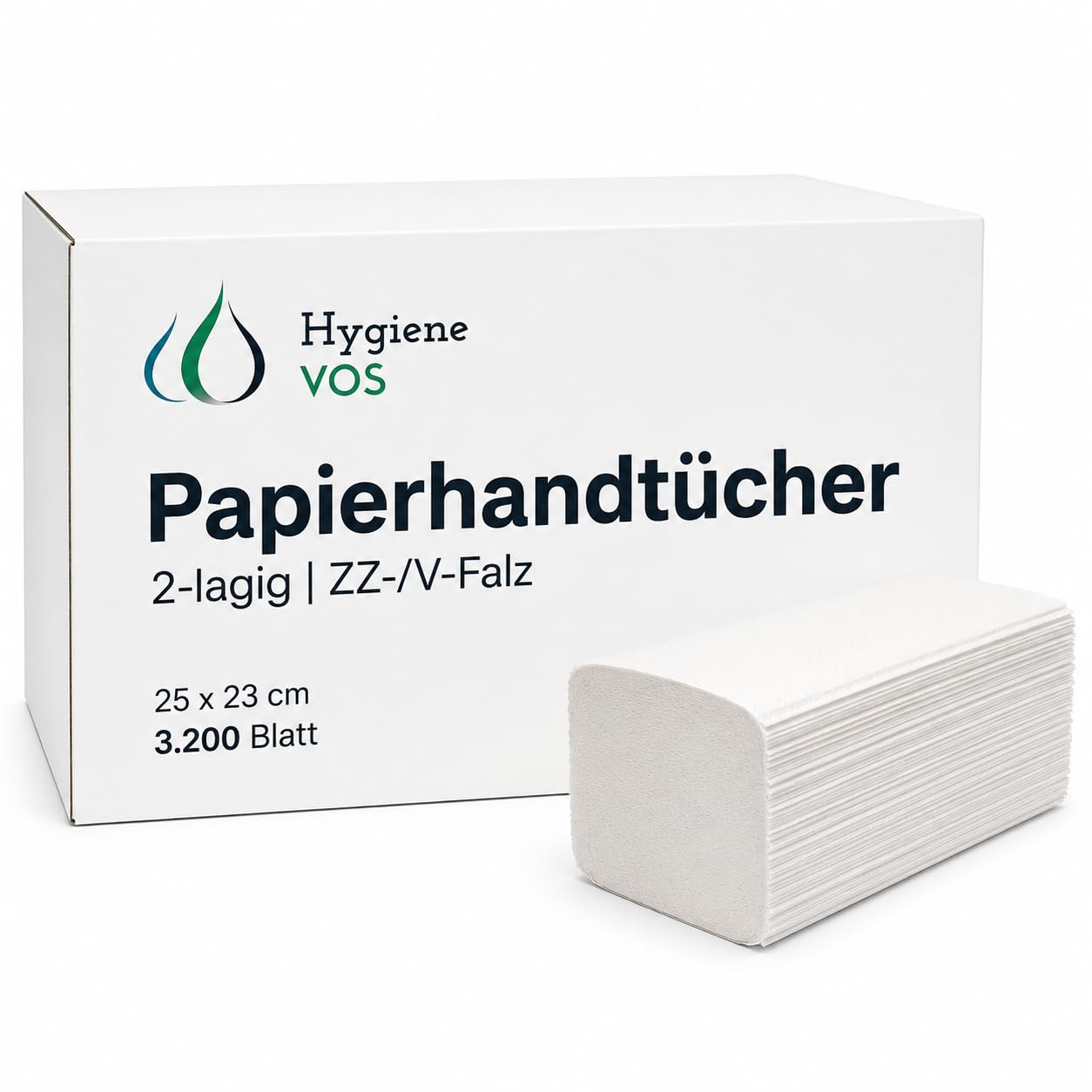 Hygiene VOS toallas de papel blanco brillante, 3200 hojas, 2 capas, pliegue en V en zigzag, 25 x 23 cm, para gastronomía, consultas, oficinas