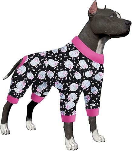 LovinPet Pitbull - Enterizo para perro calmante y ansiedad, mameluco ligero, estampado de oveja negra, pijamas para perros grandes, suéter de manga