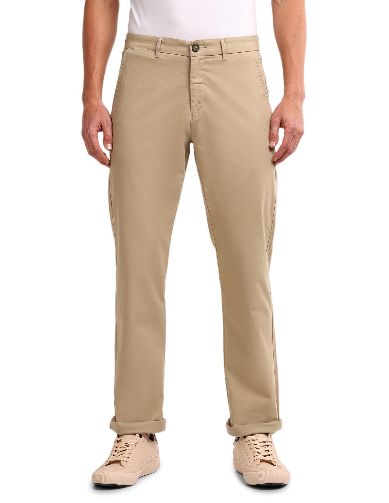 U.S. POLO ASSN. Men's Solid Mid Rise Cotton Blend Button Regular Fit Flat Front Slant Pocket Casual Trousers-picture-33