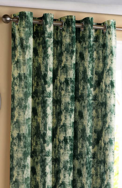 Devki Decor Polyester Elegant Solid Crushed Texture Green Curtain for Long Door Pack of 2 ||9Feet, grommets