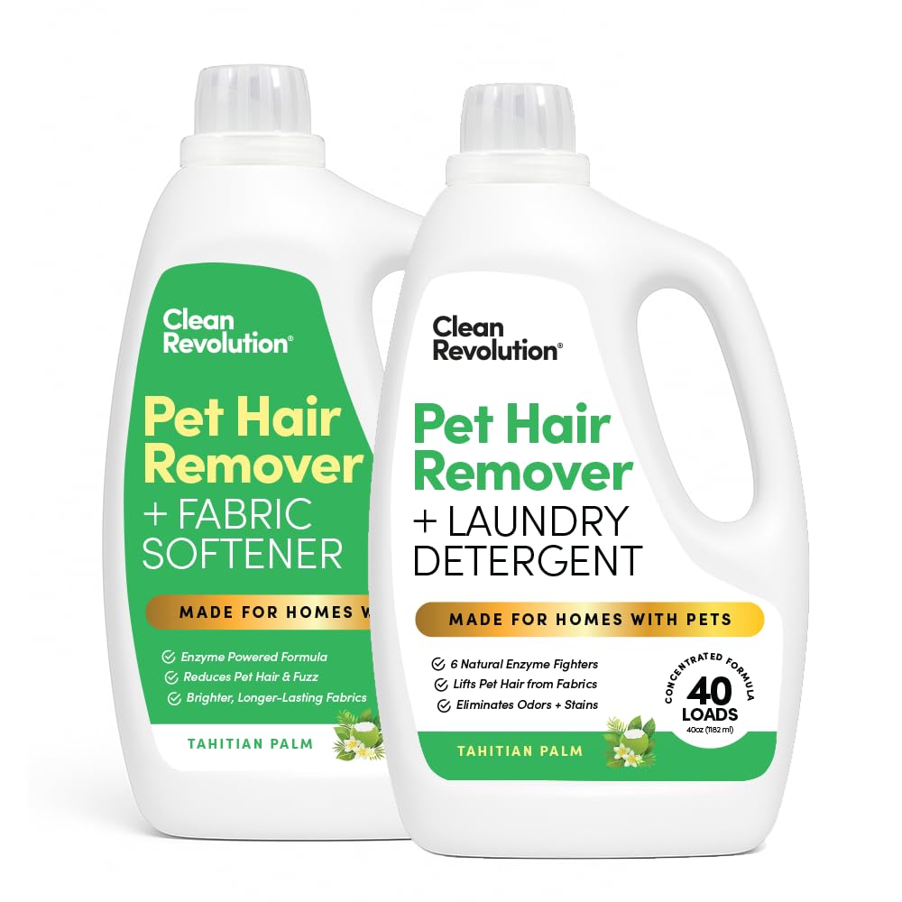 Clean Revolution Pet Hair Remover Laundry System 2-Pack: Laundry Detergent + Fabric Softener with HairLift™ Technology | Removes Pet Hair, Odors &