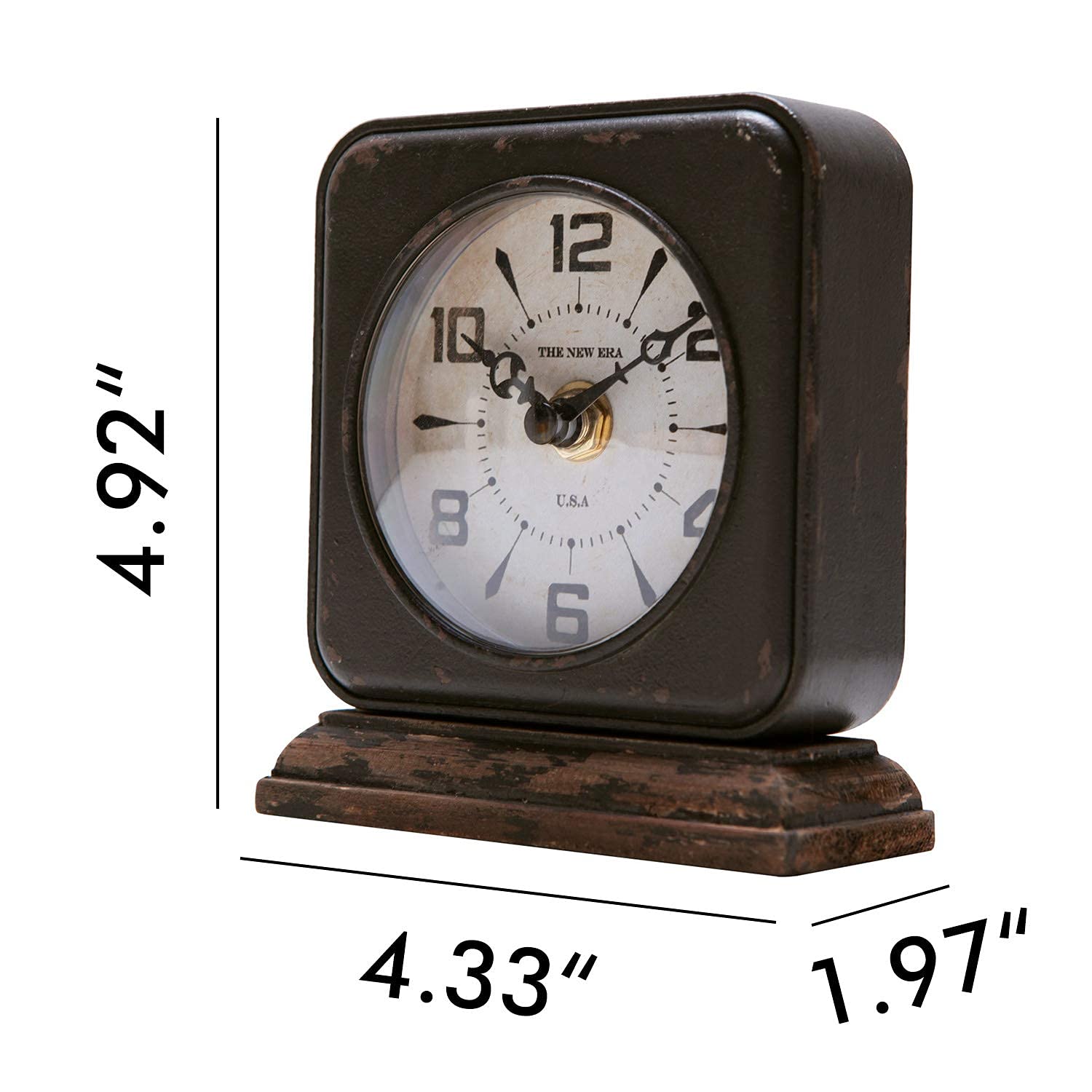 SOFFEE DESIGN Vintage Table Clock with Wooden Base, Classic Analog Quartz Desk Clock Battery Operated for Home Decor Living Room & Kitchen Antique Black
