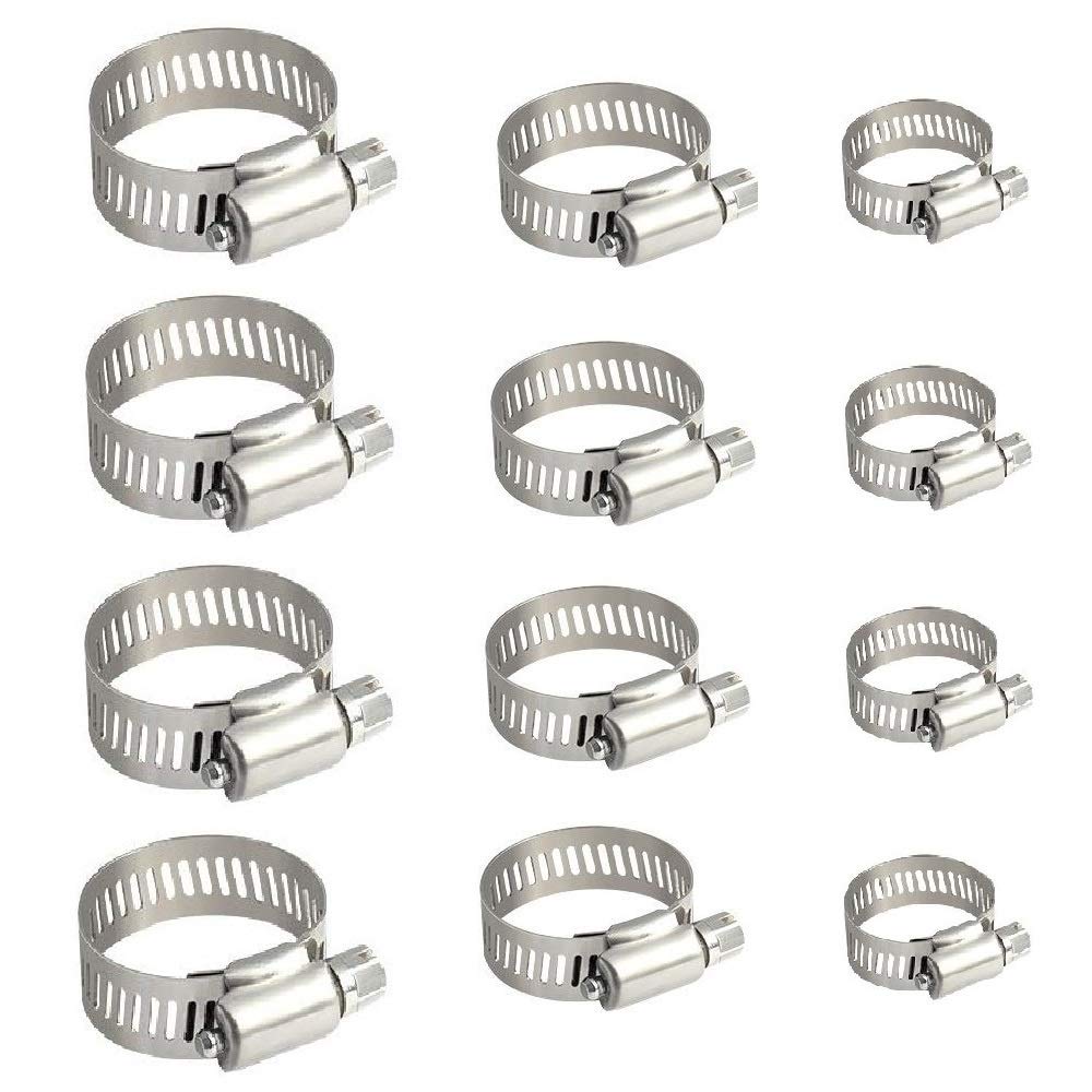 10pcs Set Adjustable Hose Clips Pipe Clamps Kits Rust Free Full Size 12pcs Silver TOPNISUS-FULLUS 12
