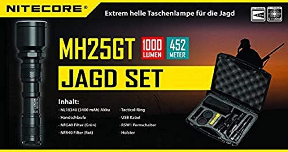 Nitecore MH25 GT Taschenlampe Jagdset – Wasser- Und Schlagfest, Mit Verstellbaren Lichtmodi, Ideal Für Outdoor Und Jagd