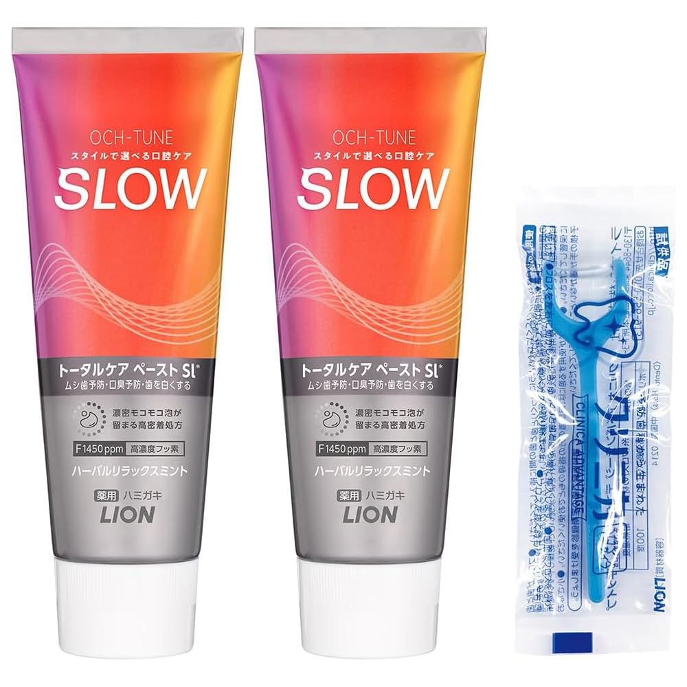 (Amazon.co.jp Эксклюзивно) Зубная паста OCH-TUNE (Квазилекарственная) SLOW Herbal Relax с мятой, набор с высокой концентрацией фтора (1450 частей на миллион), 4,6 унции (130 г) х 2 штуки + Зубная нить в комплекте., фото 2