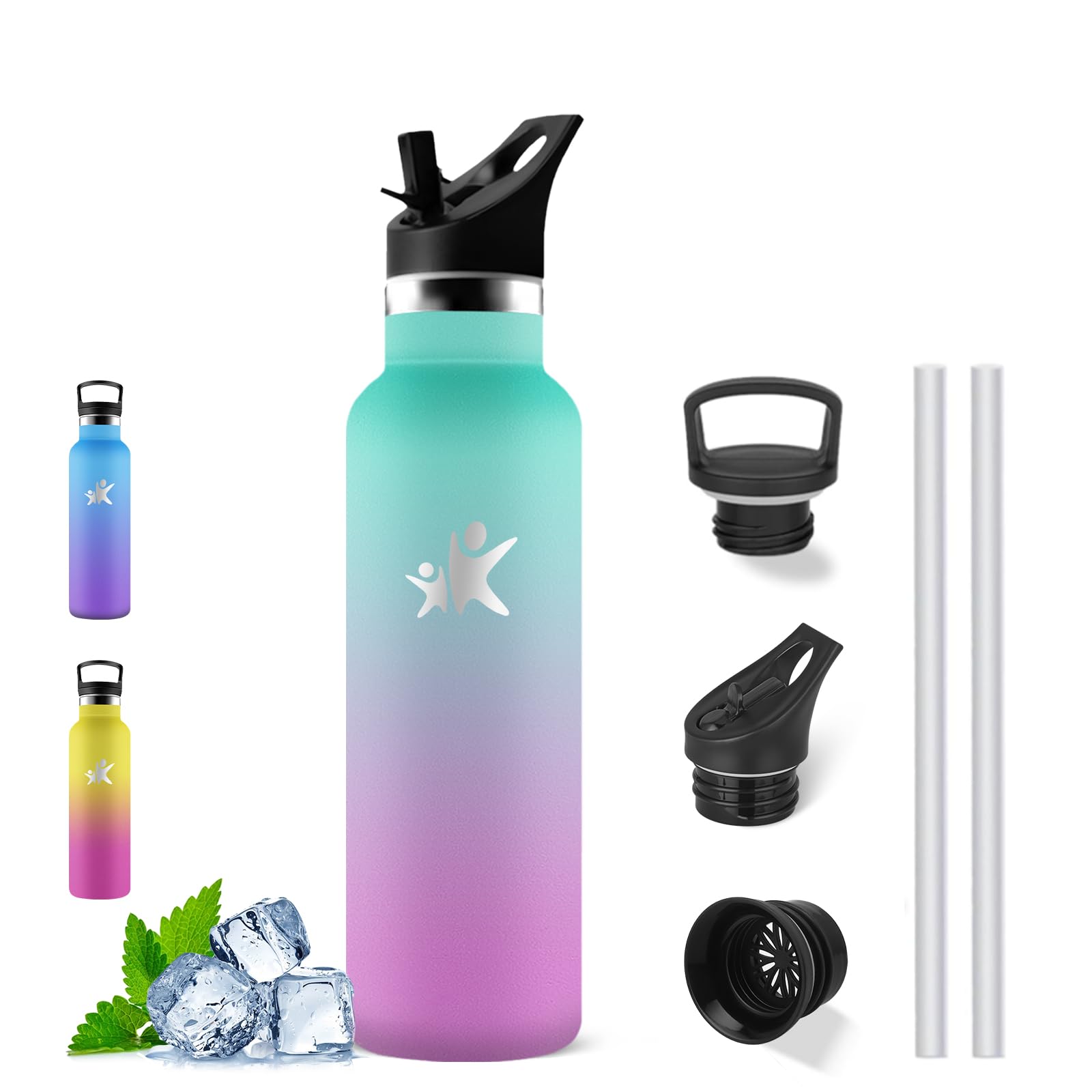 Mujigaga Thermal Water Bottle, 500ml Water Bottle, BPA Free, Water Bottles with Straw, Leakless, Thermal Bottles, Vacuum Insulation, Reusable, Water Bottles for School, Pilates, Work
