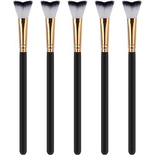 5 Pcs Lash Shampoo Swoop Curved Brush - Set for Eyelash Extension Cleansing,Soft Makeup Removal - Eyelash Wash Bath Tools Supplier Home and Salon Use Cleanser Brush - Black&Gold