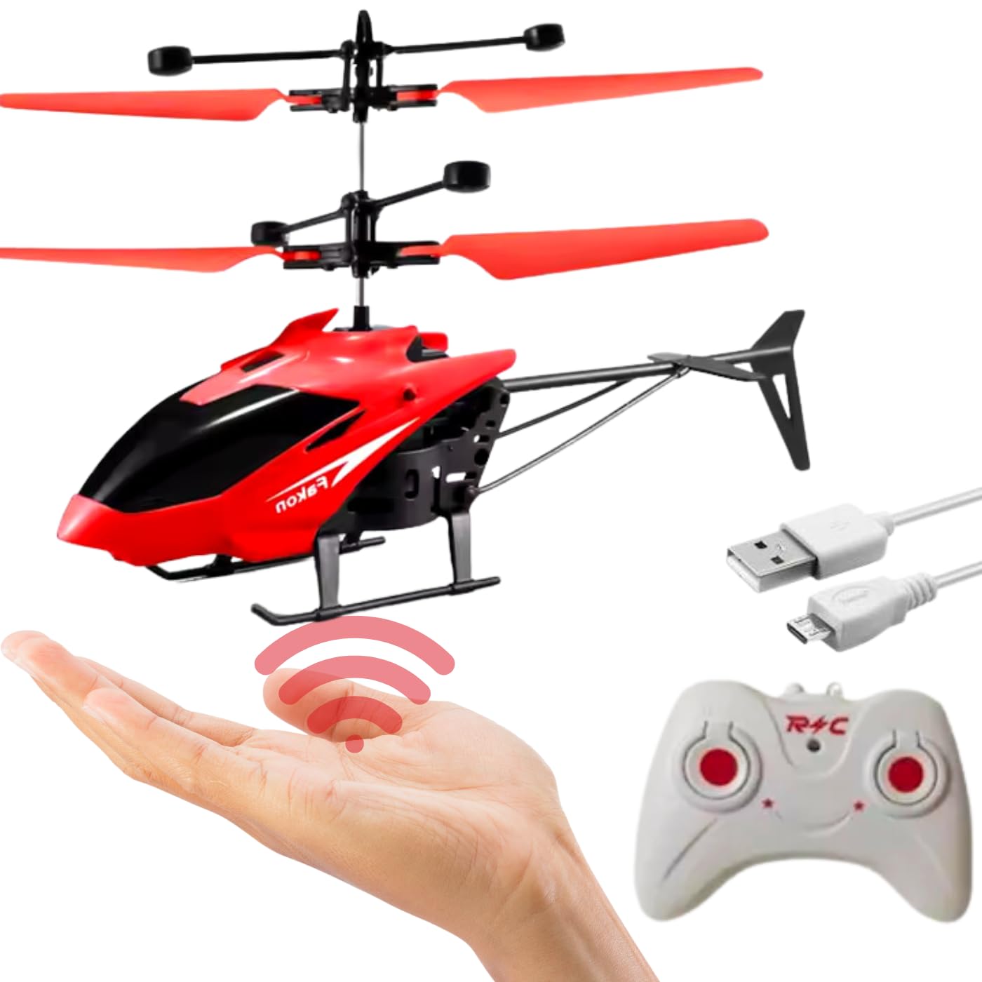 KIDZYMONOutdoor and Indoor Flying Helicopter with Remote Control | Electronic Radio RC Remote Control Toy | Charging Helicopter with 3D Light & Safety Sensor for Kids - Pack of 1 - Red Yellow Colour
