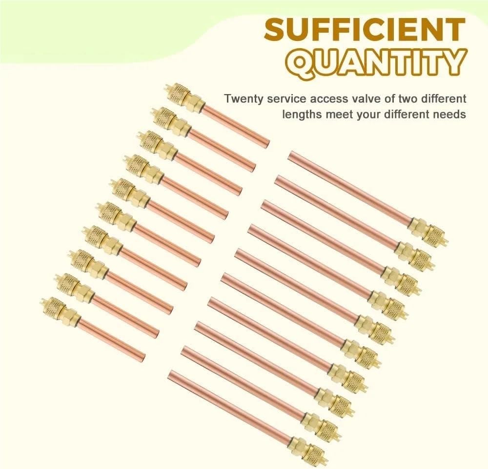 20 stücke Zugang Service Kupfer Ventile 3,54 "+ 2" Stem Füllung Poppet Ventil 1/4 "SAEx1/4 OD Core Klimaanlage