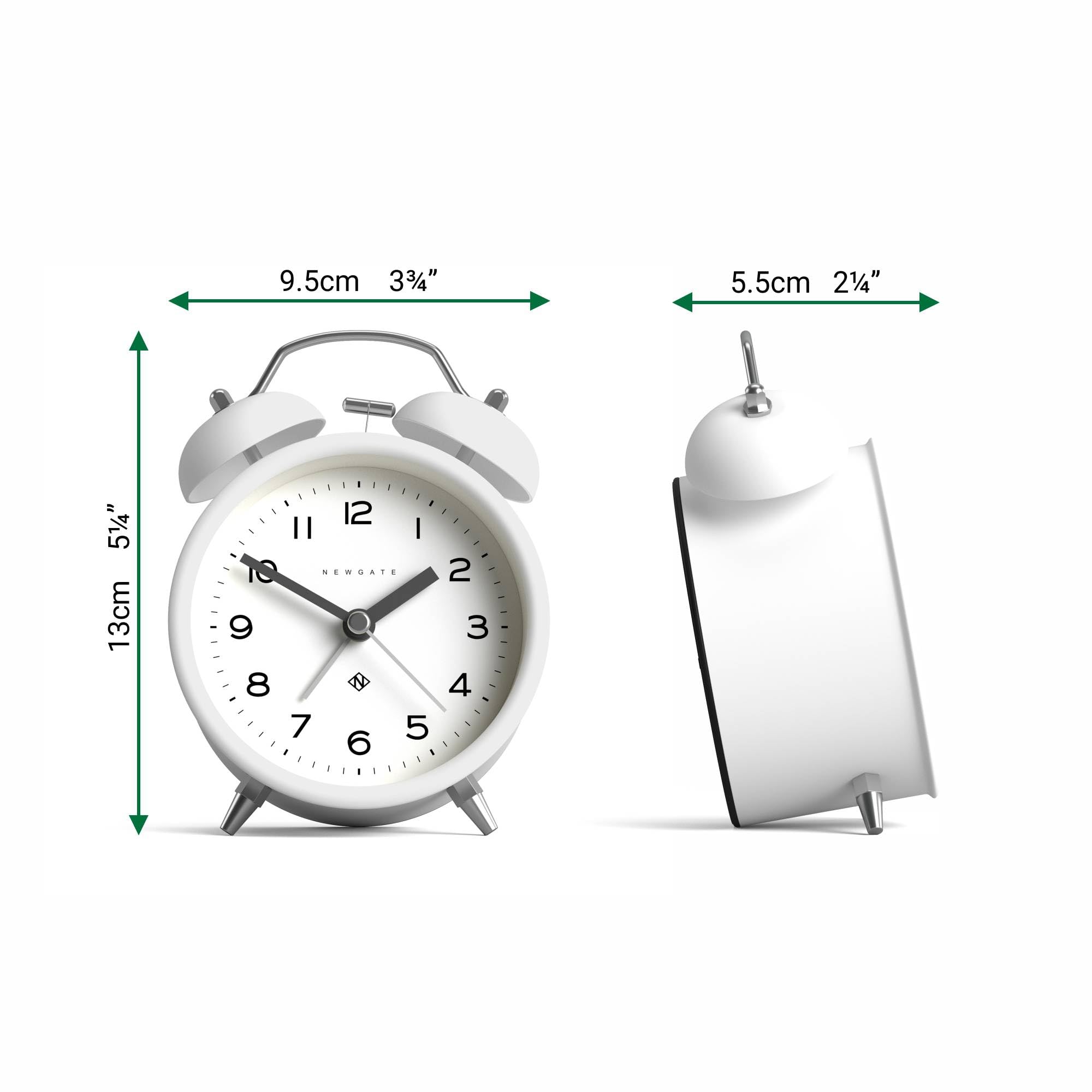 NEWGATE® Charlie Bell Echo Réveil | Interprétation Moderne de la Traditionnelle Horloge à Cloche jumelle | Blanc | des nombres faciles à Lire | Idéal pour Le Chevet ou l’étagère | Accessoire rétro