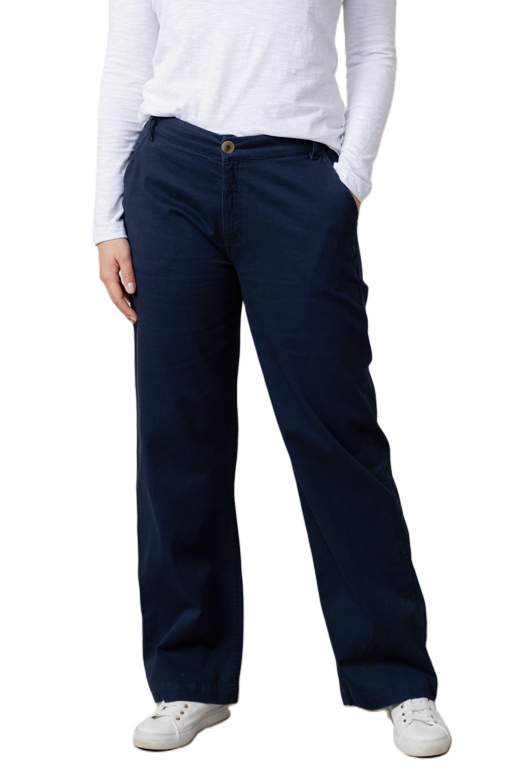 Lily & Me Dockside Stretch Twill Wide Leg Trousers - Navy - Size 18 Regular