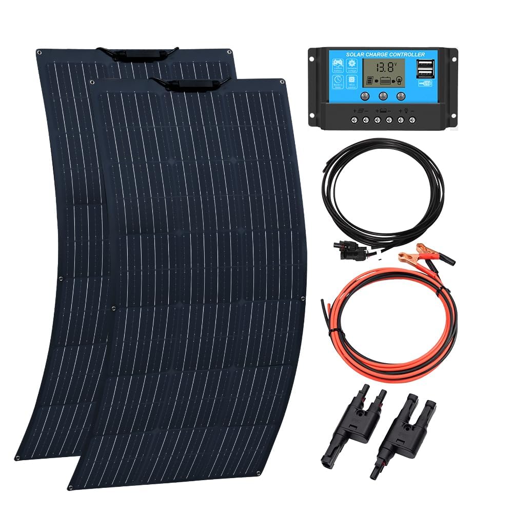 XINPUGUANG Kit Panneau Solaire 200W 12V, 2 pcs 100W 12V Flexible Module Solaire monocristallin, Contrôleur...