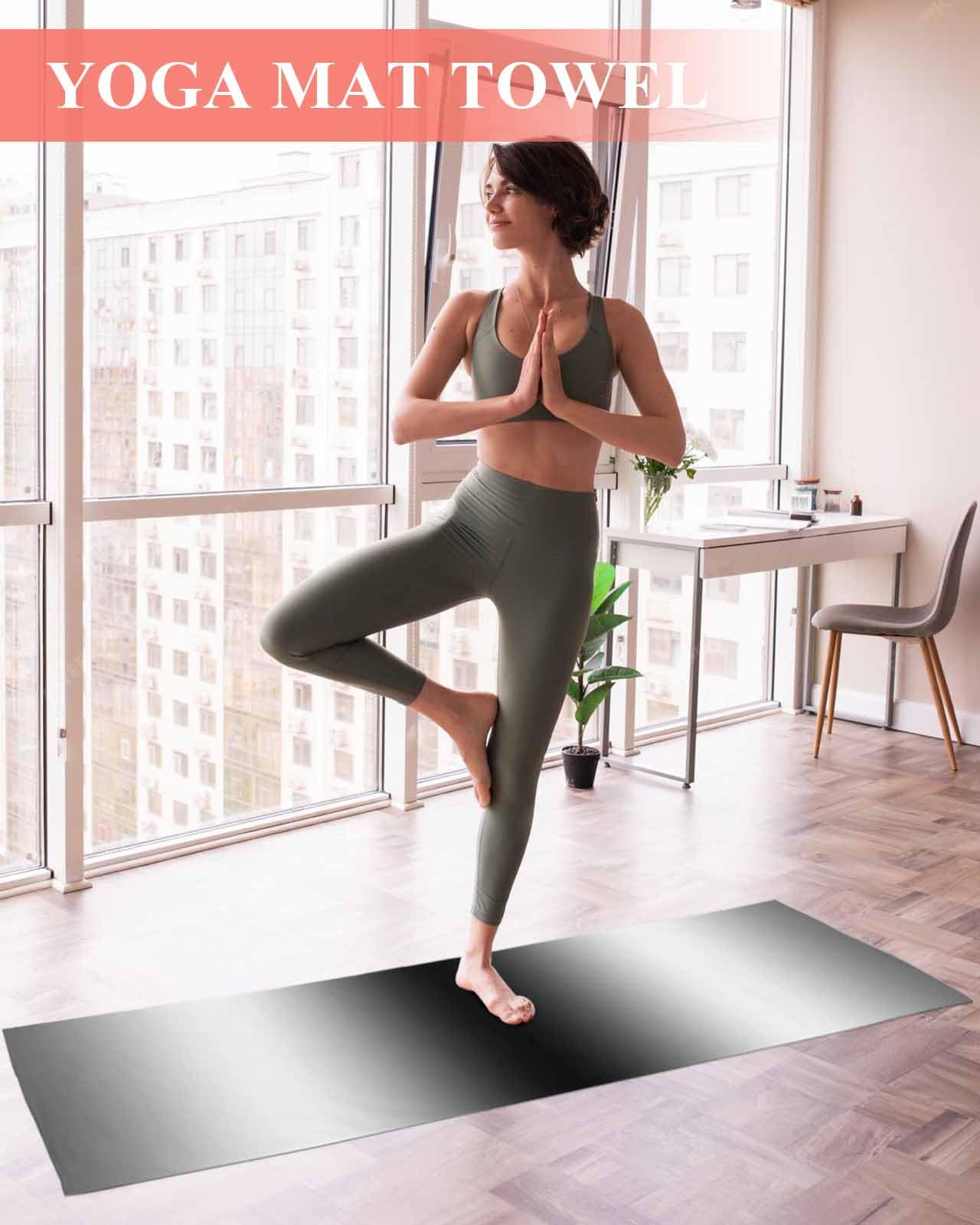 BOSIJOY Yoga Mat Towel,Minimalist Gradient Black Grey White Non Slip Sweat Absorbent Hot Yoga Towels with Corner Pockets,Modern Abstract Ombre Art Soft Microfiber Towel for Pilates Bikram 74
