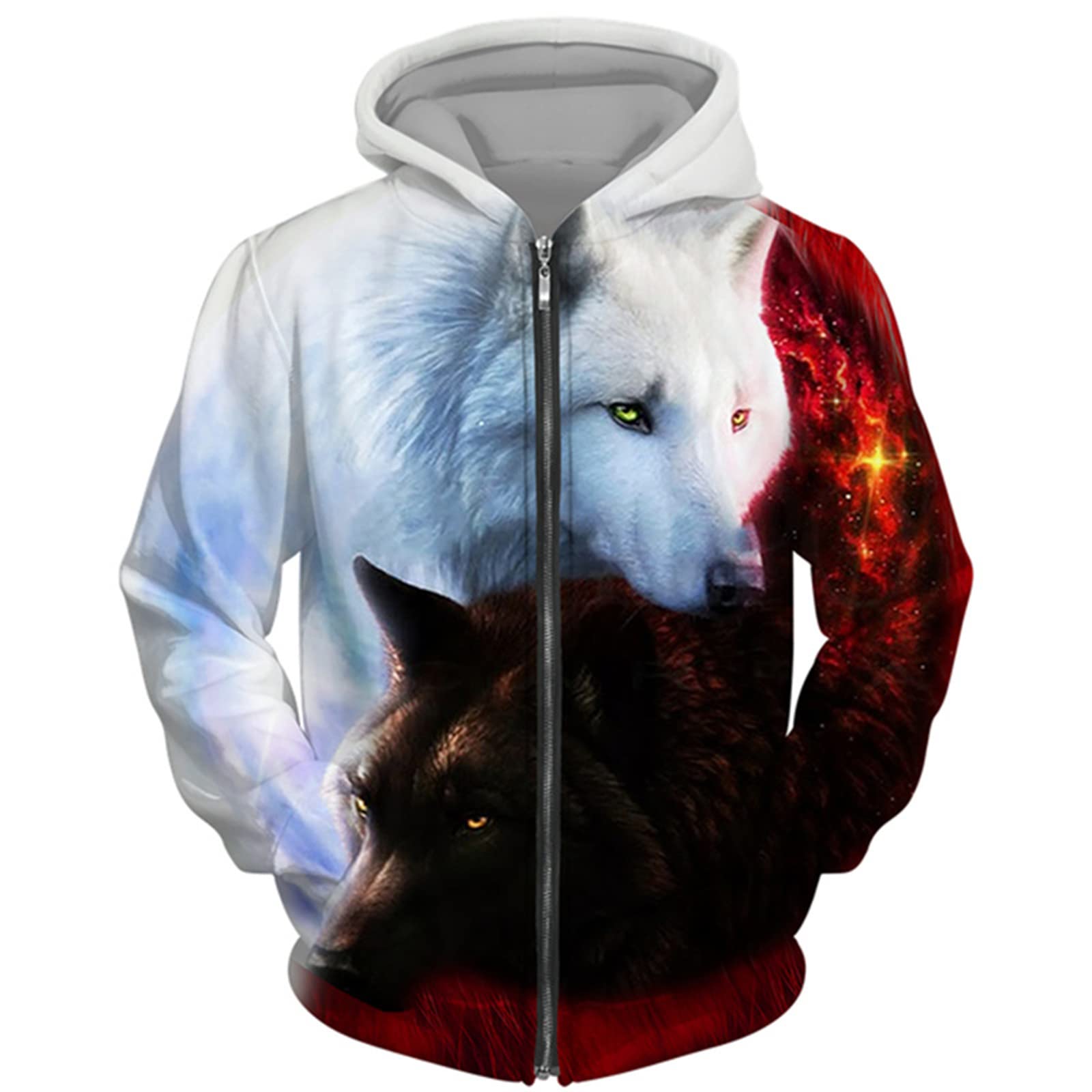 Kewing Men's # 14 Zip Hoodie Animal Wolf 3D Printed Sweater Casual Pullover Hooded Sweatshirt