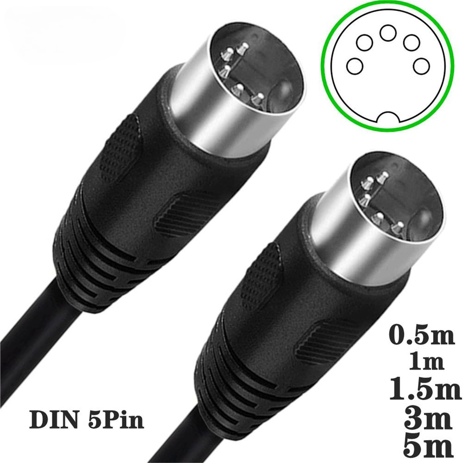 0,5 m 1 m 1,5 m 3 m 5 m 90 stopni MIDI DIN 5PIN męski na męski 5