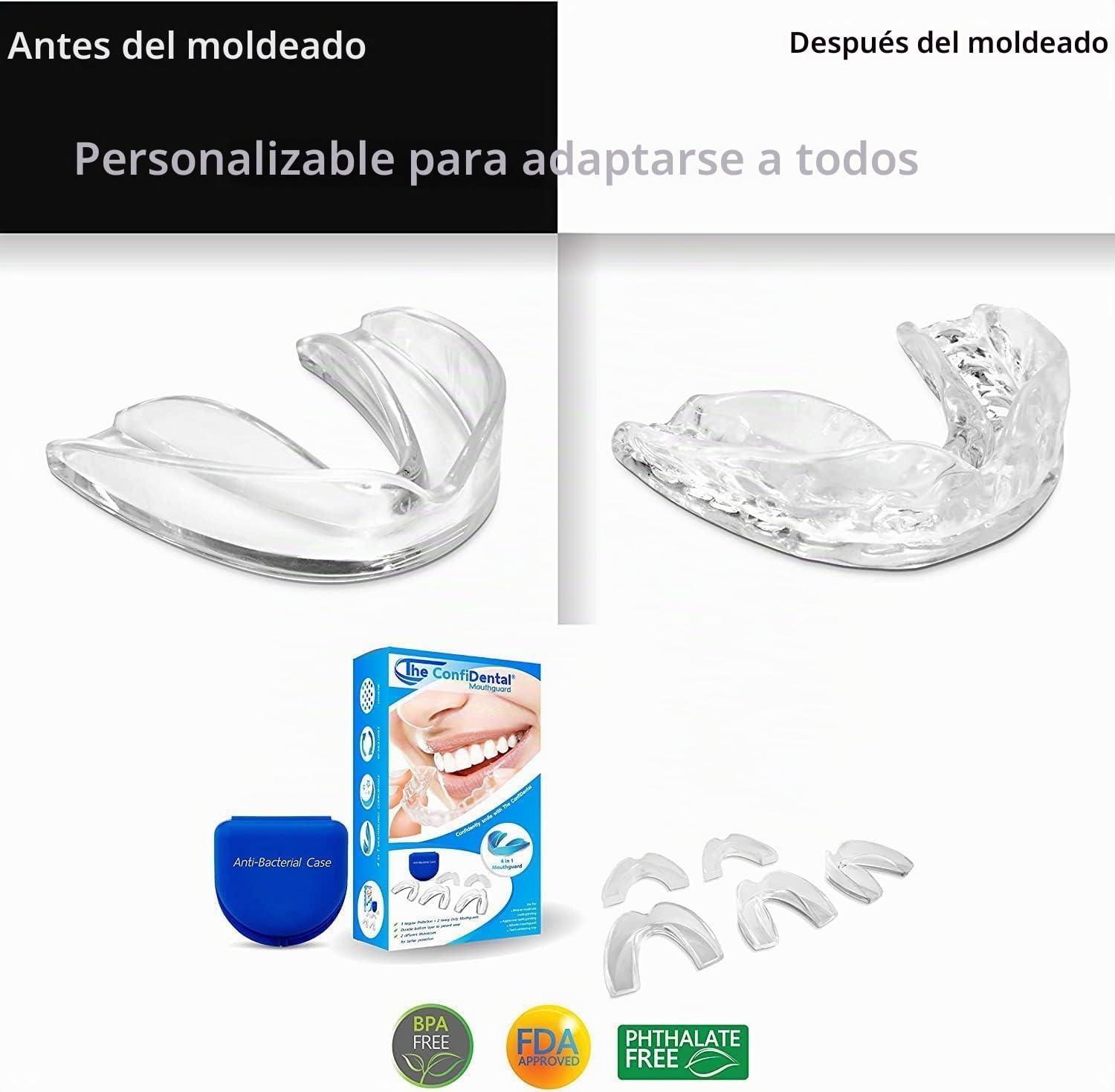 Protectores de boca moldeables para bruxismo, paquete de 5, 3 regulares y 2 resistentes