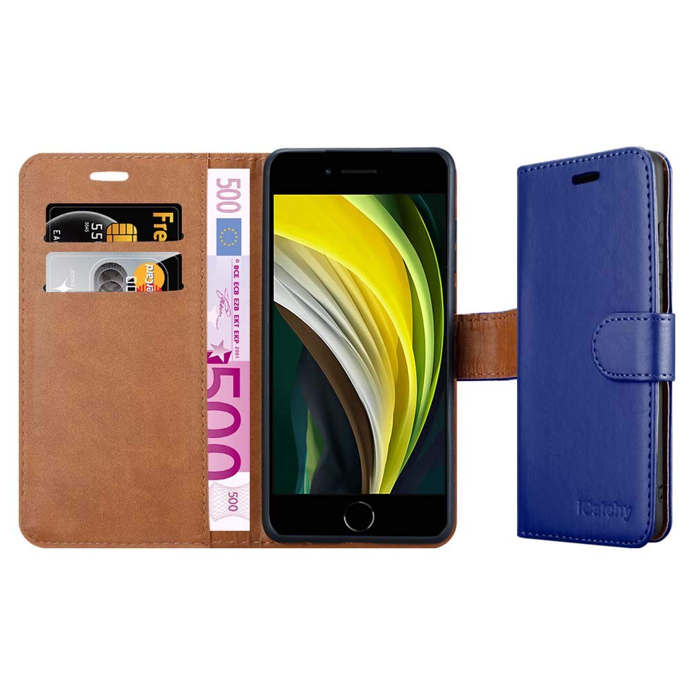 iCatchy Custodia a portafoglio in pelle per iPhone 13 da 6,1 pollici, custodia protettiva a portafoglio con porta carte, supporto e chiusura magnetica, compatibile con iPhone 13 (blu