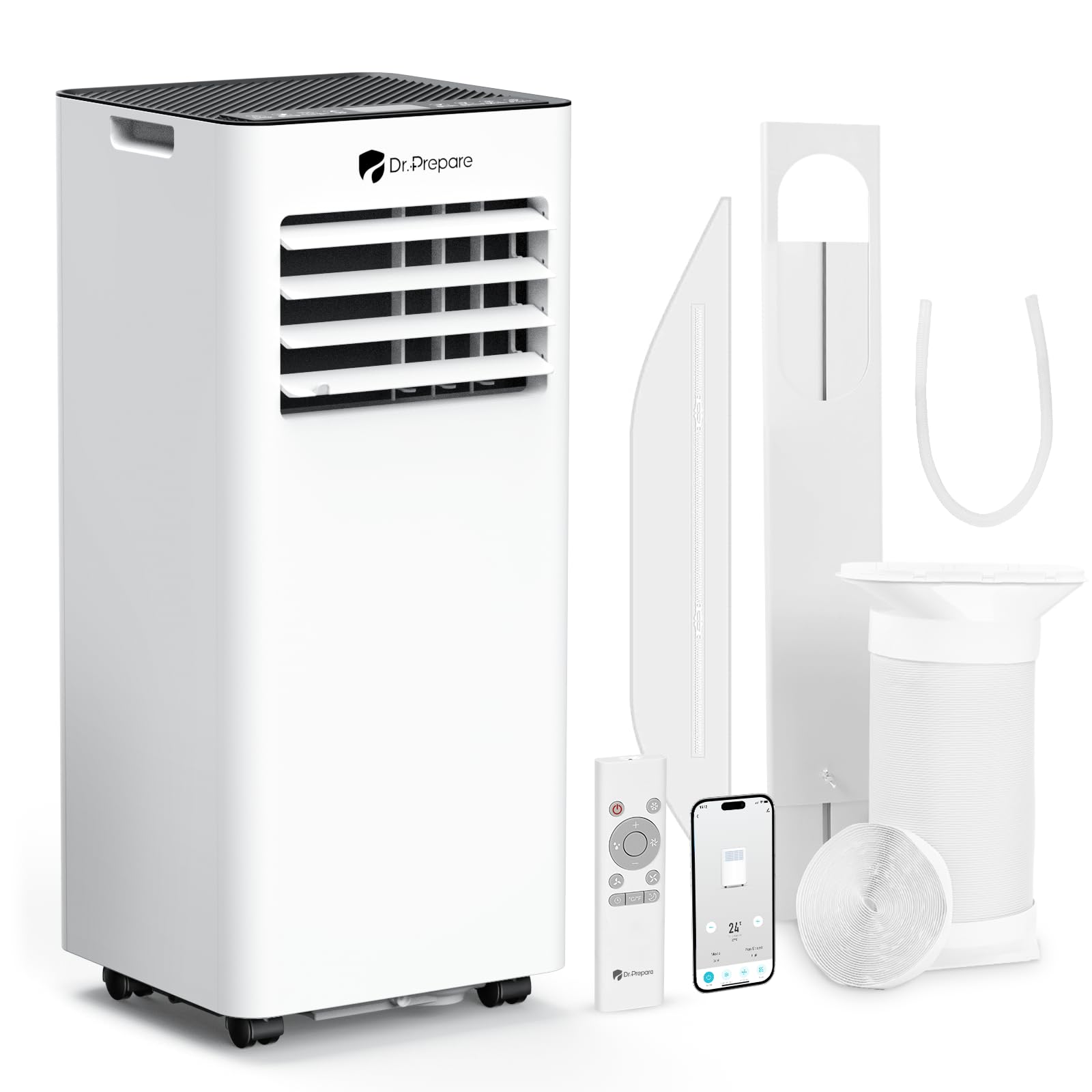 Dr.Prepare Condizionatore Portatile 7000 BTU Smart WiFi 20 m², Raffreddamento Deumidificatore Ventilatore Modalità Sleep 4-in-1 Contollo Touch/Telecomando, Timer 24H, 2 Tipi Accesori di Installazione