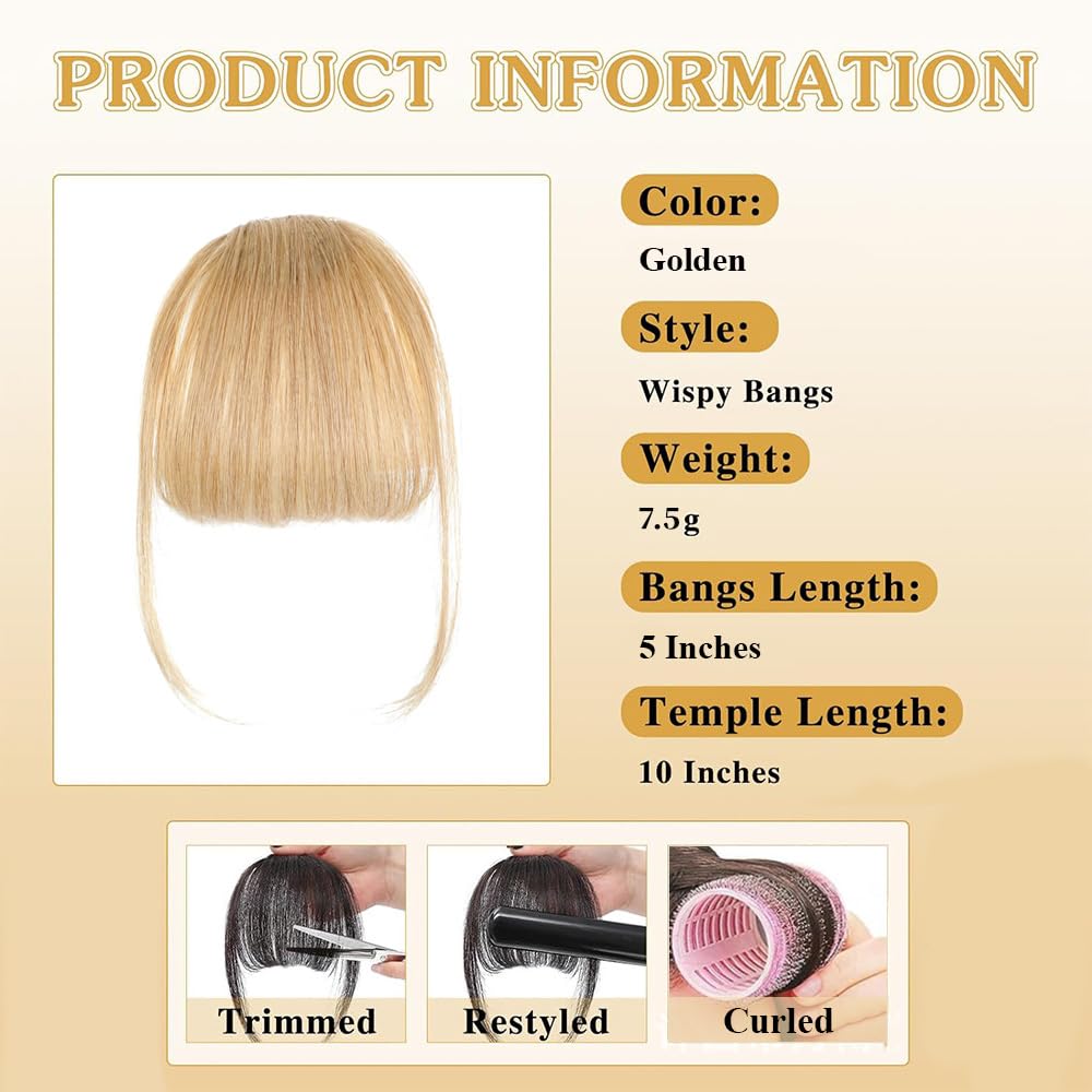 Clip in Fringe,Clip In Bangs for Women Hair Extensions Front Full Neat Human Hairpieces - Image 3