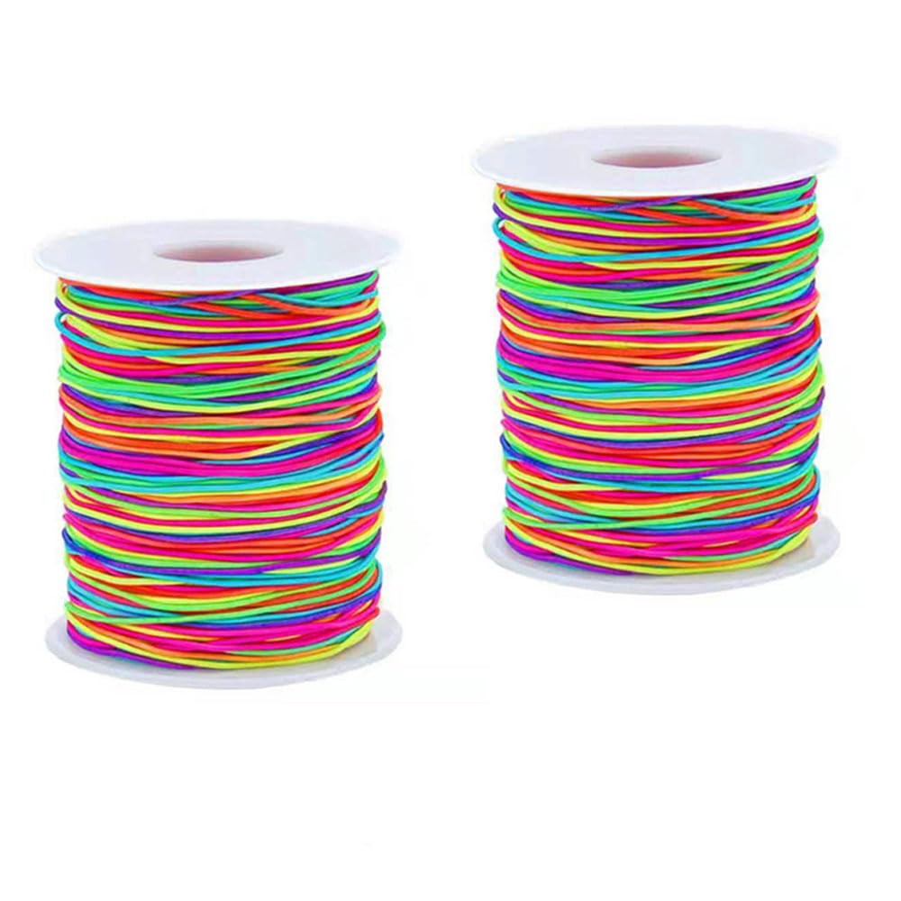 Xueliyun Multicolor 2 Pcs Bracelet String Elastic Cord Elastic String For Bracelet Making Rainbow Color Stretch For Jewelry Necklace Craft Making Braided Hair Tie Pony Beads Toys (1Mm 100M）