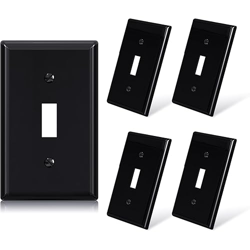 ELEGRP Toggle Light Switch Wall Plate, 1-Gang Standard Size Switch Covers, Unbreakable Polycarbonate Replacement Faceplates Covers, UL Listed, Color-matched Screws Included (5 Pack, Glossy Black)