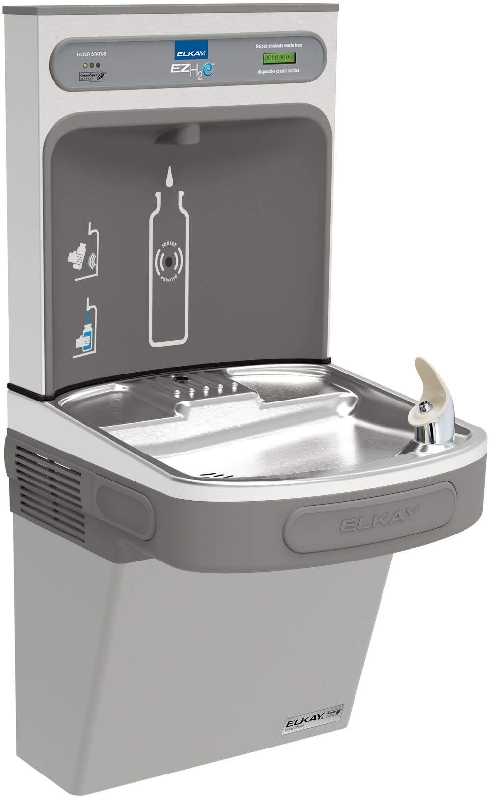 Elkay LZSG8WSK EZH2O Wall Mounted Drinking Fountain and Hands Free Bottle Filling Station with Cooler - Light Gray Granite