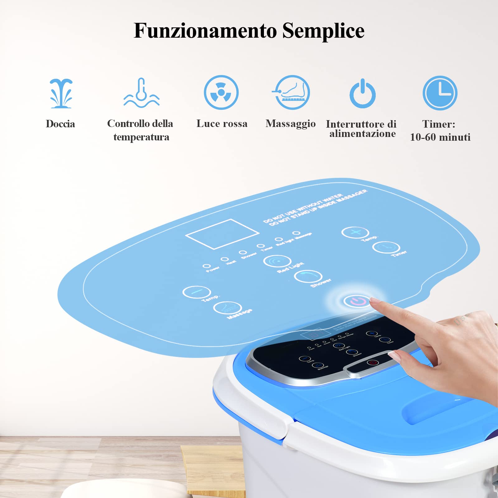 RELAX4LIFE 48 Pediluvio Massaggiatore Piedi Elettrico con Doccia, Riscaldamento Rapido e Mantenimento Temperatura, Sterilizzazione a Infrarossi e Timer 60min con Rotelle, Fino al 48