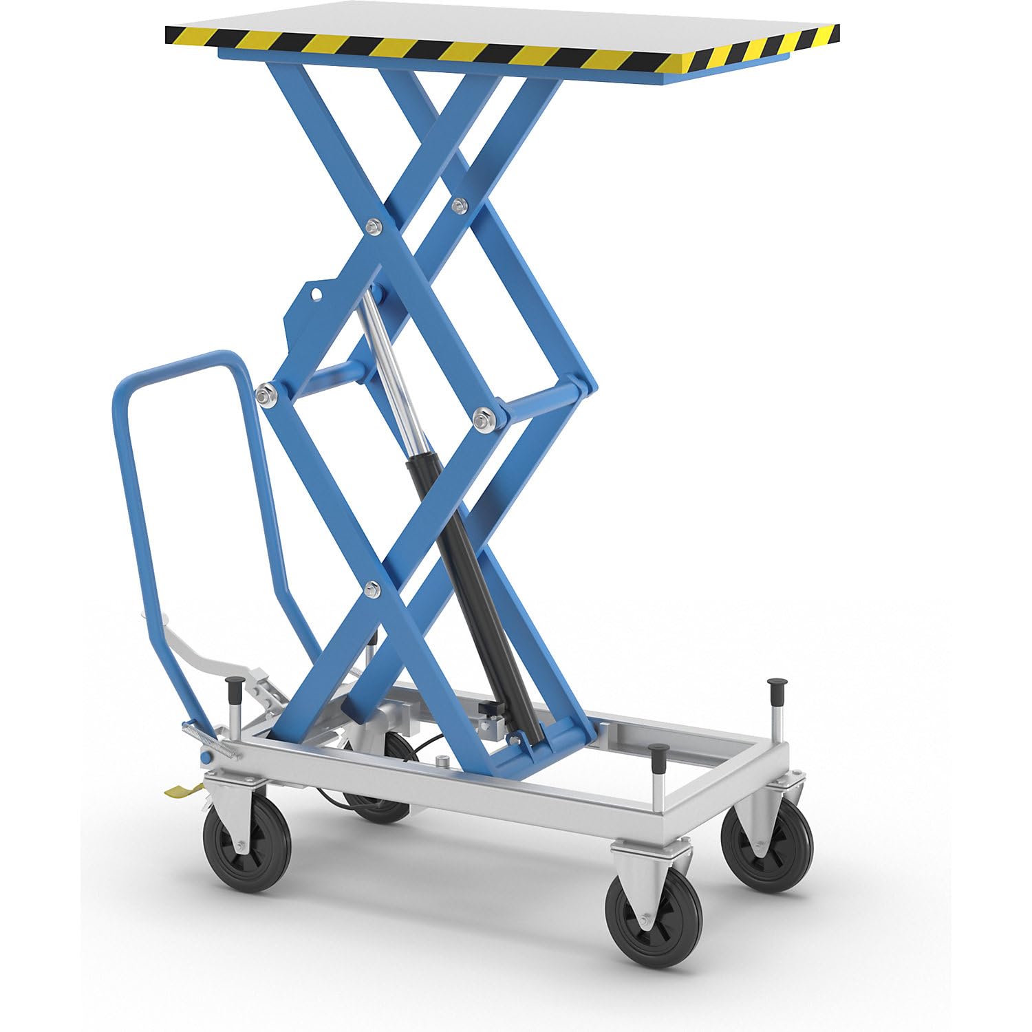 eurokraft pro | Doppelscheren-Hubtischwagen | Tragfähigkeit 500 kg, Hubbereich 510 - 1800 mm, Vollgummireifen