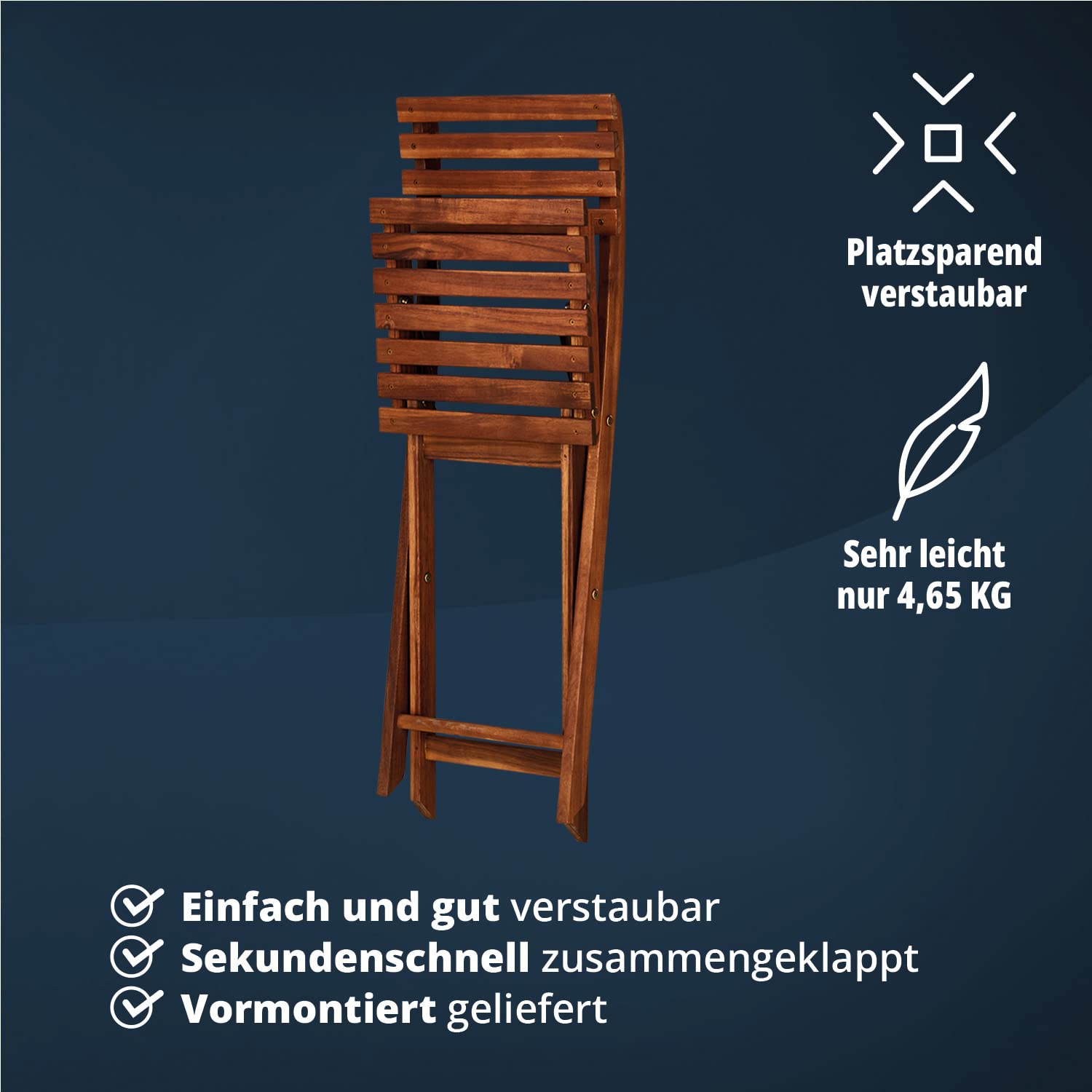 KHG Garten-Klappstuhl 2er Set aus Akazien-Echtholz mit hoher Rückenlehne, Balkonstuhl, wetterfest, klappbar, platzsparend, Outdoor, Dunkelbraun, 120kg belastbar