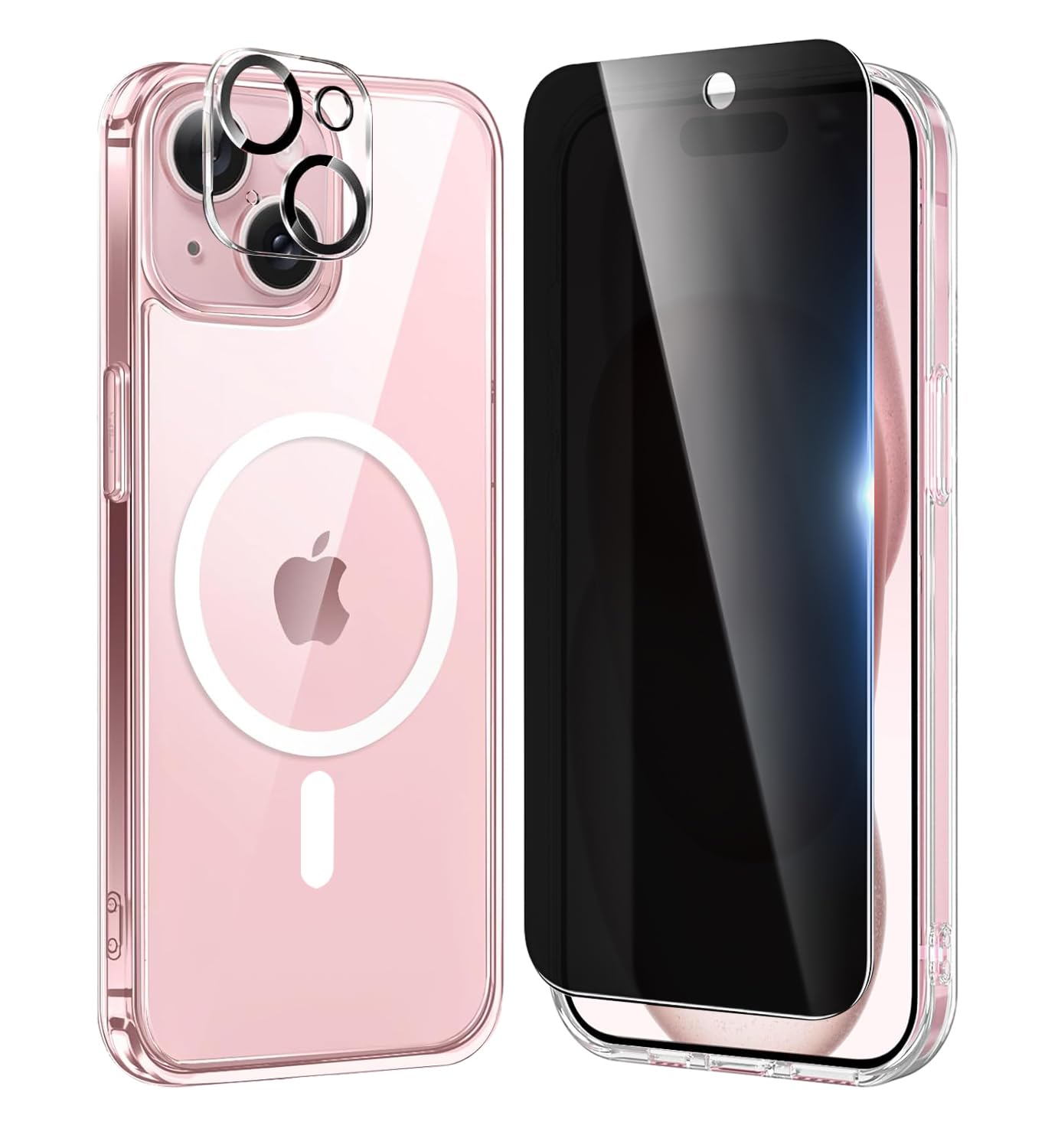 FATUOQIA Privacy Case for iPhone 15 Plus,Magnetic iPhone 15 Plus Phone Case Clear with Privacy Screen Protector & Camera Protector [Compatible with