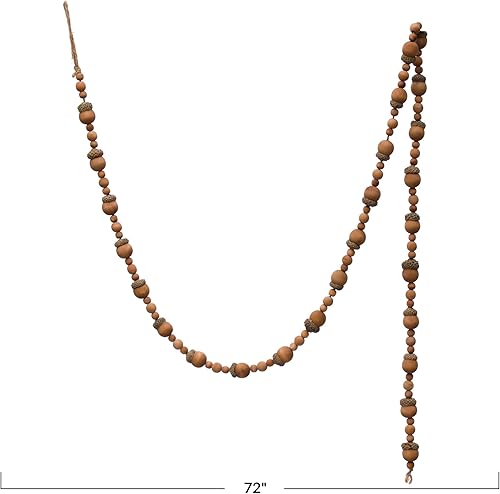 Miniatura 3 de Creative Co-Op, Guirnalda de bellota y cuentas de madera de Paulownia marrón